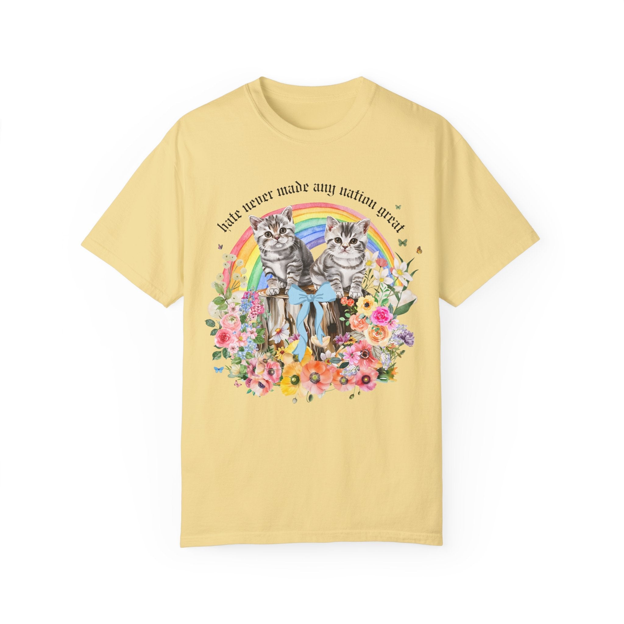 Feminist Equal Rights Tee Shirt for Democratic Socialist or Leftist Who Loves Equality, Colorful Maximalist LGBTQ Cat Lover Floral T-Shirt - Opal and June
