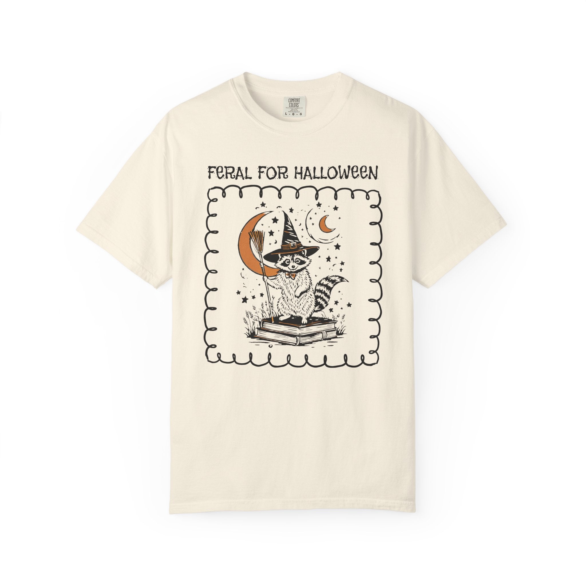 Feral for Halloween: Funny Saying Raccoon Tee Shirt for Fall, Cute Bookish Halloween T-Shirt for Animal Lover, Celestial Magic Witchy Tee - Opal and June