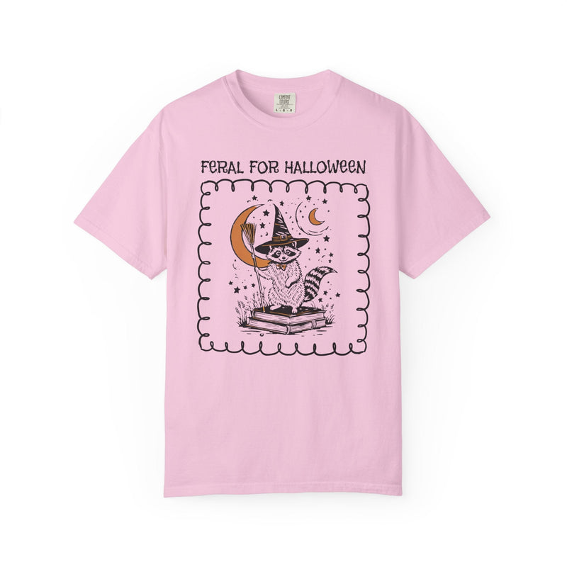 Feral for Halloween: Funny Saying Raccoon Tee Shirt for Fall, Cute Bookish Halloween T-Shirt for Animal Lover, Celestial Magic Witchy Tee - Opal and June