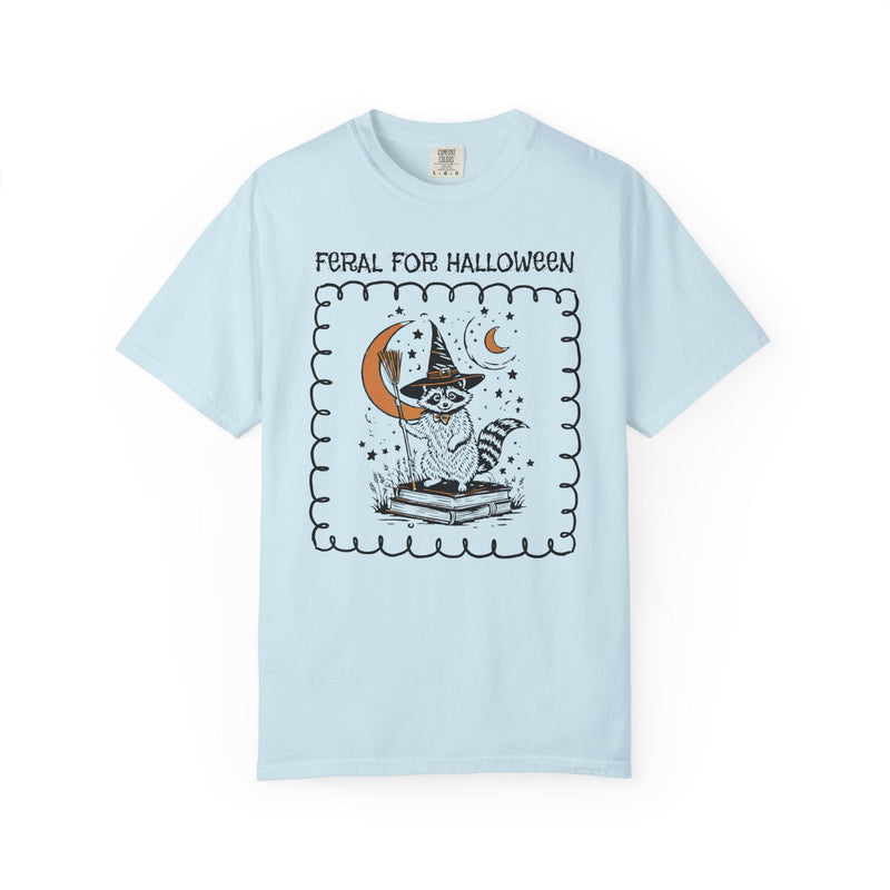 Feral for Halloween: Funny Saying Raccoon Tee Shirt for Fall, Cute Bookish Halloween T-Shirt for Animal Lover, Celestial Magic Witchy Tee - Opal and June