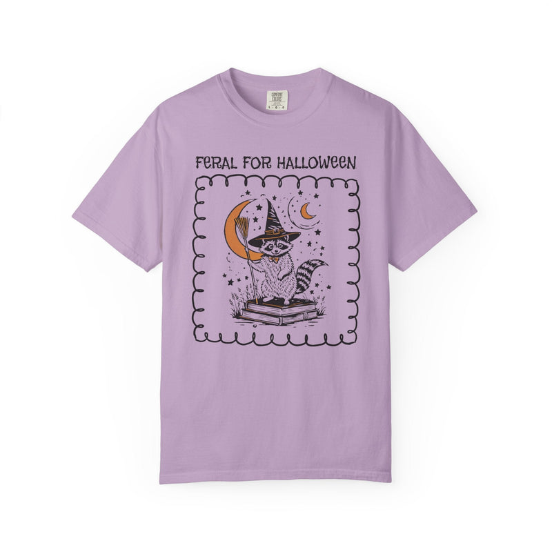 Feral for Halloween: Funny Saying Raccoon Tee Shirt for Fall, Cute Bookish Halloween T-Shirt for Animal Lover, Celestial Magic Witchy Tee - Opal and June