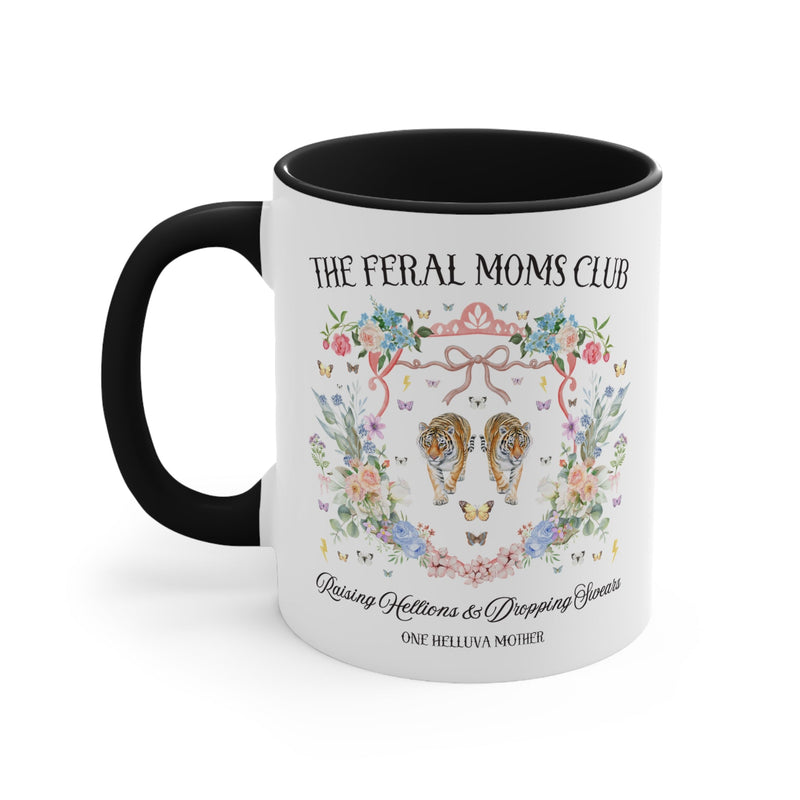 Feral Moms Club: Funny Saying Vintage Botanical Mug for Mother's Day, Trendy Floral Cottagecore Mama 11 Oz Mug with Tigers, Moms Who Swear - Opal and June