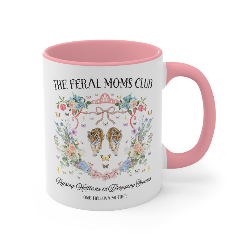 Feral Moms Club: Funny Saying Vintage Botanical Mug for Mother's Day, Trendy Floral Cottagecore Mama 11 Oz Mug with Tigers, Moms Who Swear - Opal and June