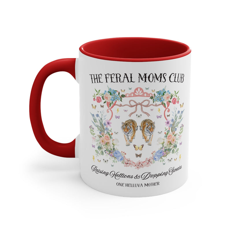 Feral Moms Club: Funny Saying Vintage Botanical Mug for Mother's Day, Trendy Floral Cottagecore Mama 11 Oz Mug with Tigers, Moms Who Swear - Opal and June