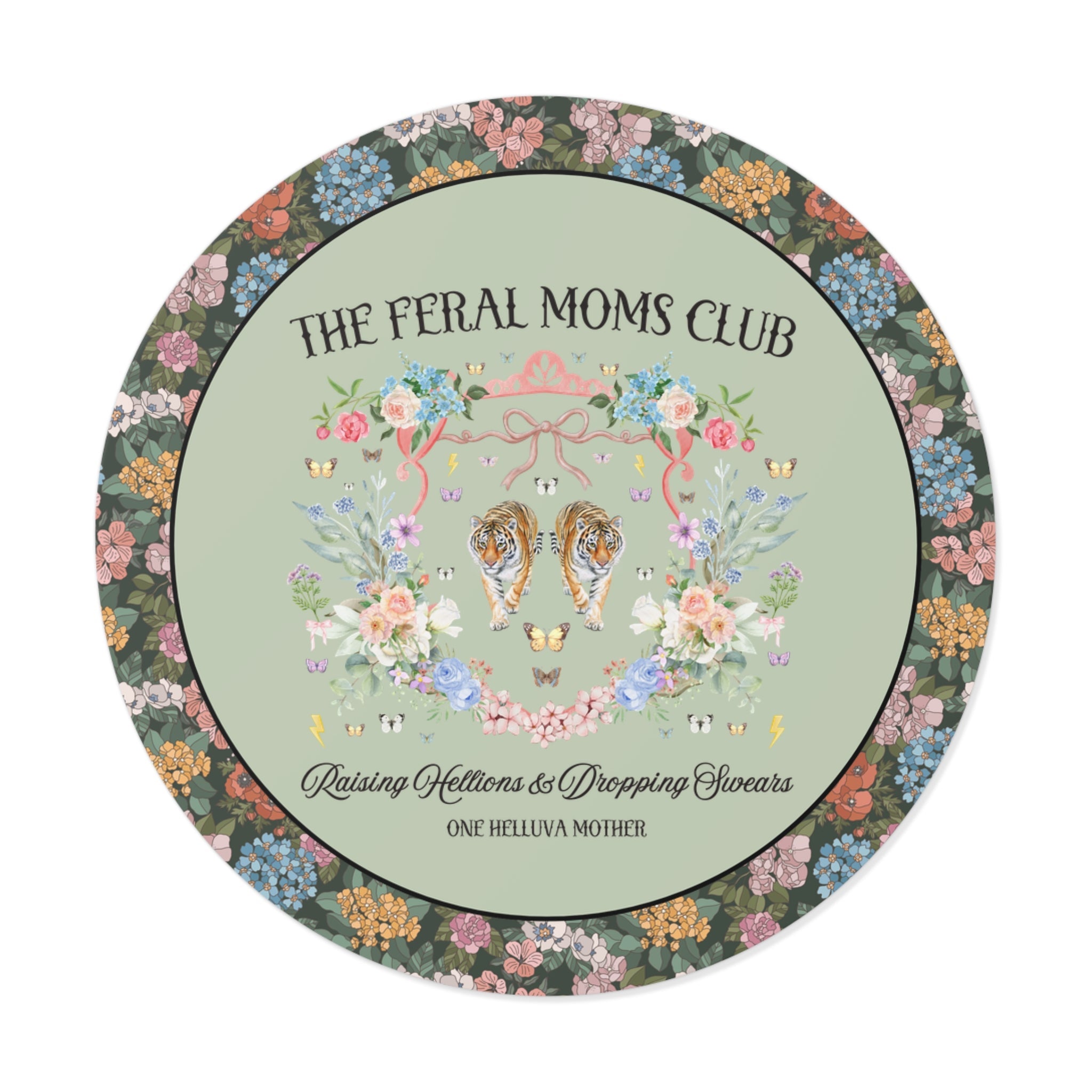 Feral Moms Club: Funny Saying Vintage Botanical Sticker for New Mama, Trendy Floral Cottagecore Mama Sticker with Tigers, Moms Who Swear - Opal and June