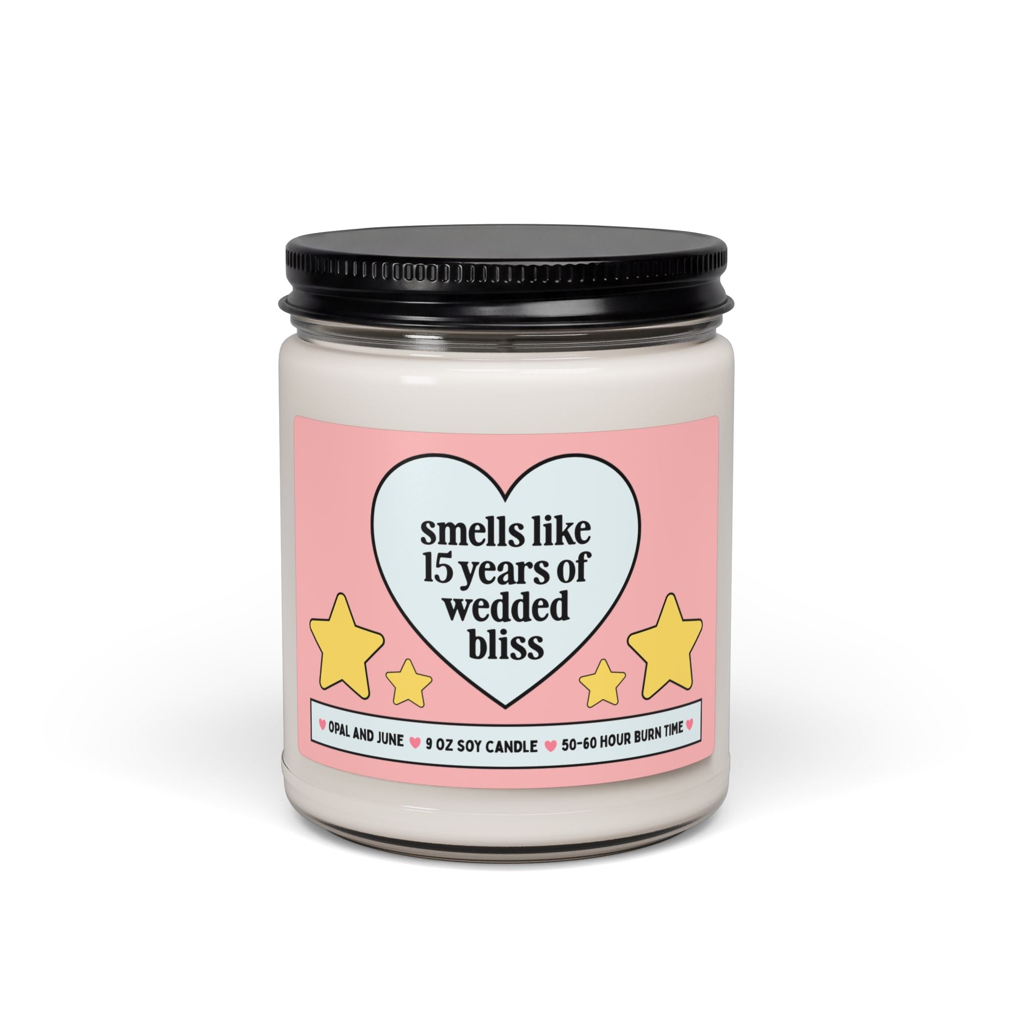 Fifteenth Wedding Anniversary Gift for Husband or Wife: Smells Like 15 Years of Wedded Bliss, 9 Oz Candle for Anniversary, Gift from Partner - Opal and June