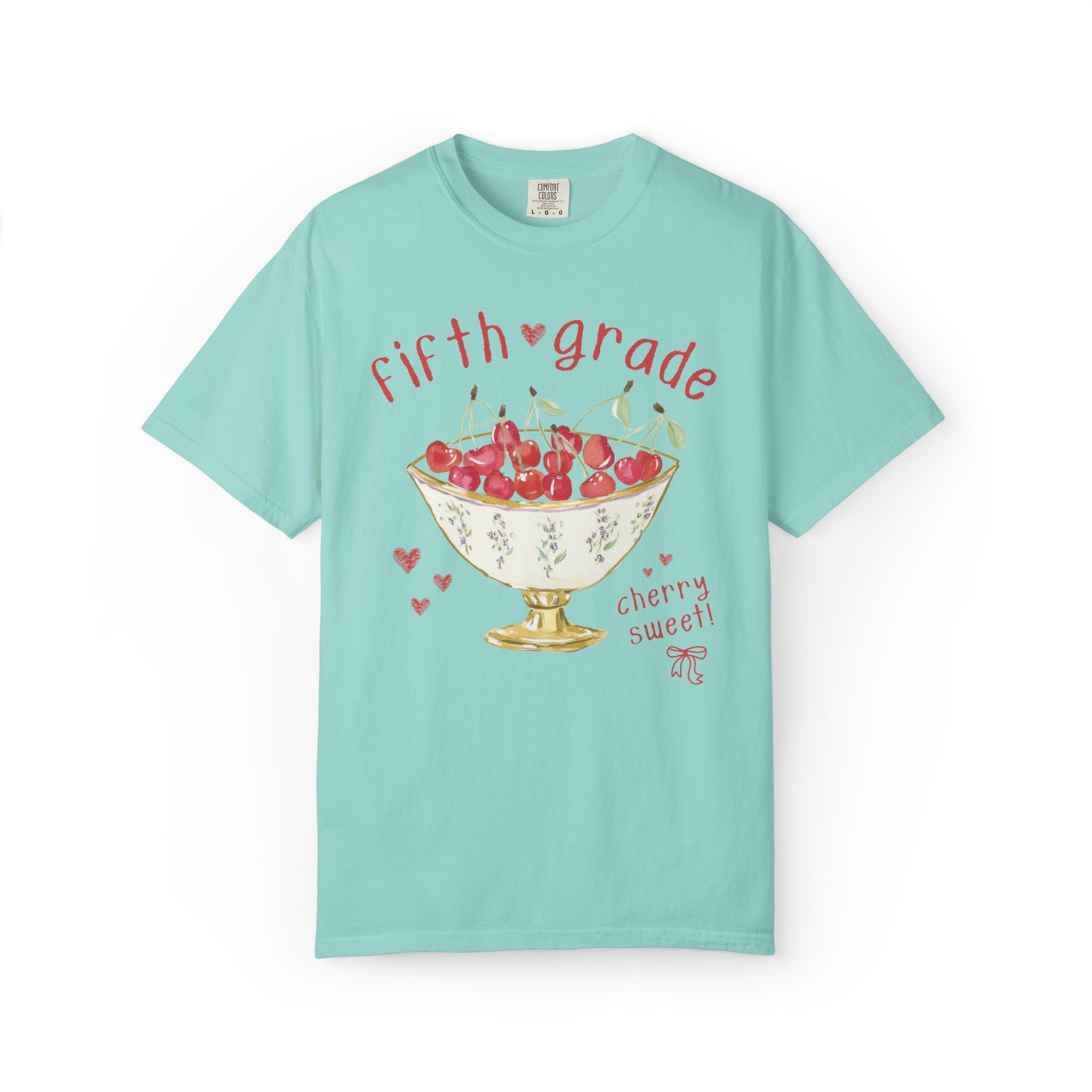 Fifth Grade: Cherry Sweet! | Cute Fruit Lover Back to School T-Shirt, Matching Teacher Team Tee with Soft Girl Style Cottagecore Aesthetic - Opal and June