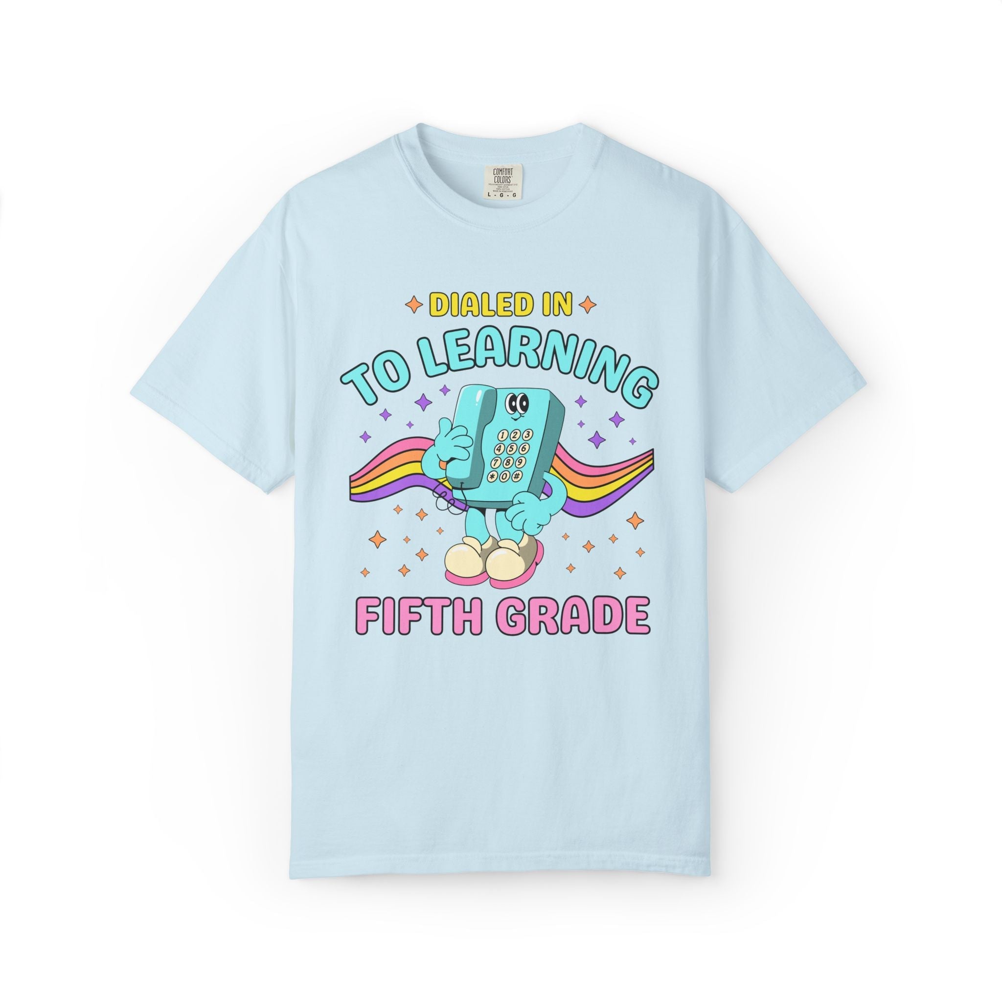 Fifth Grade Dialed Into Learning Retro Grade Level T-Shirt for Teachers: Cute and Funny Matching Teacher, Back to School, Testing Day - Opal and June