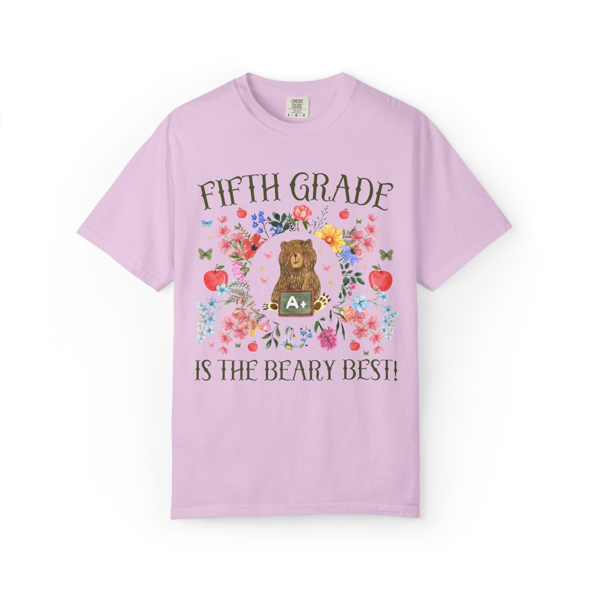 Fifth Grade is The Beary Best Matching Teacher T-Shirt with Flowers and Cute Cottagecore Bear, Back to School Goblincore Tee - Opal and June