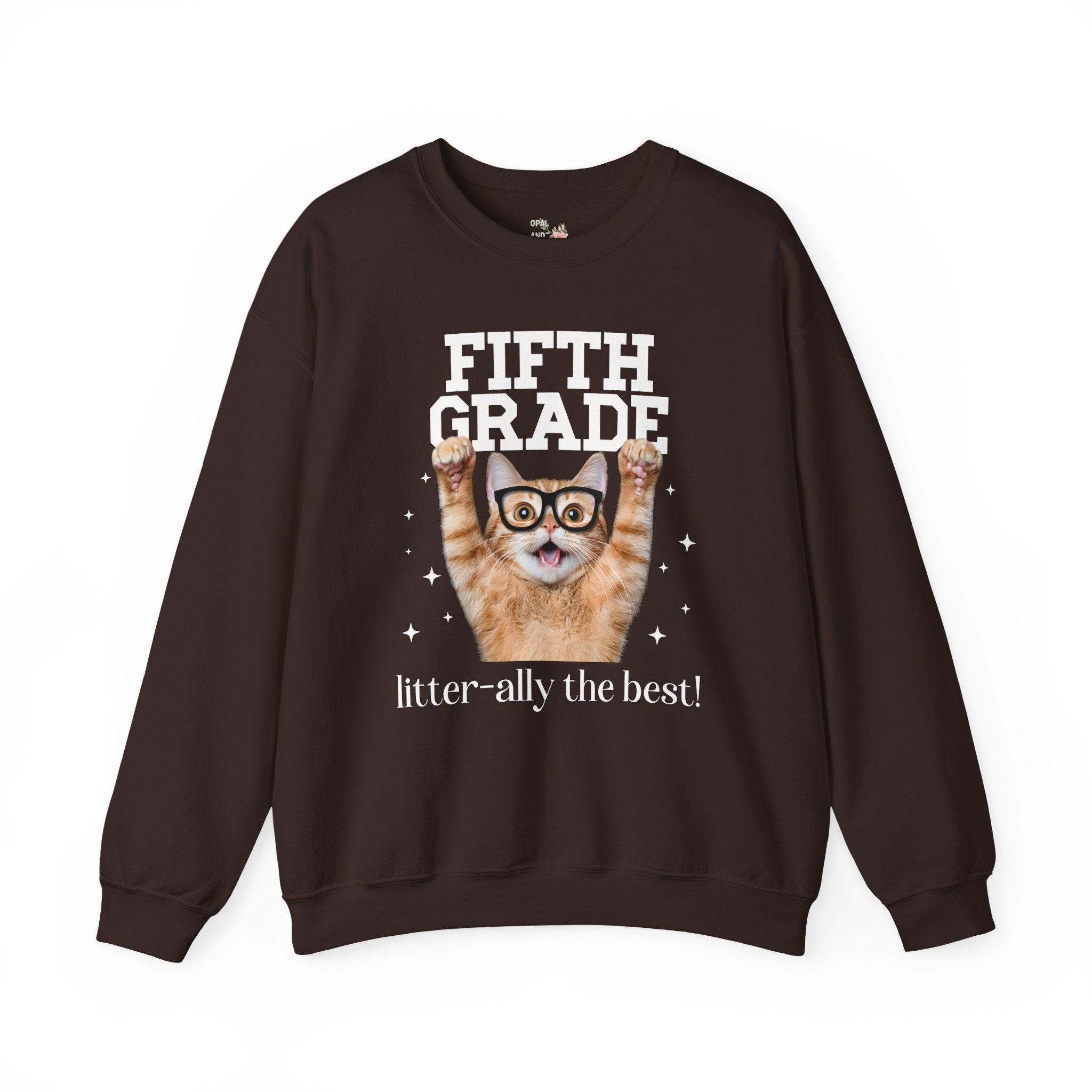 Fifth Grade Teacher Cat Lover Sweatshirt for Back to School, Funny Saying Cat Mom or Cat Dad Gift, First Day of School Teacher Team Shirt - Opal and June
