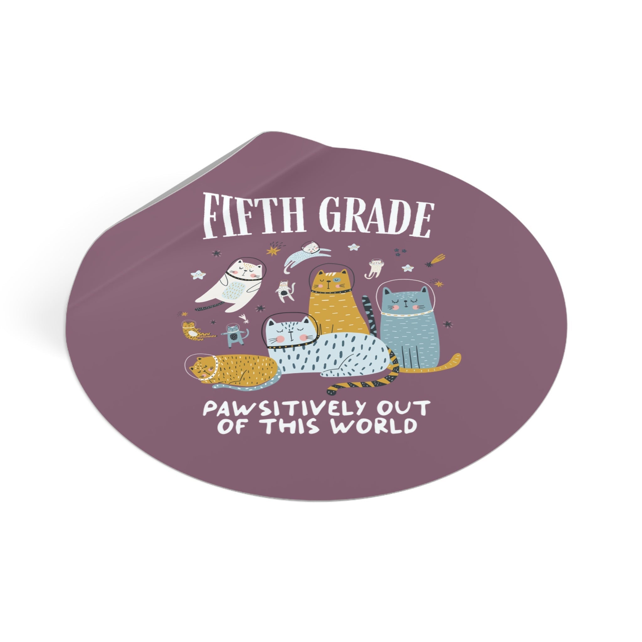 Fifth Grade Teacher Space Cat Sticker with Astronaut Kittens and Stars: Pawsitively Out of This World Teacher Team Sticker for Cat Lover - Opal and June