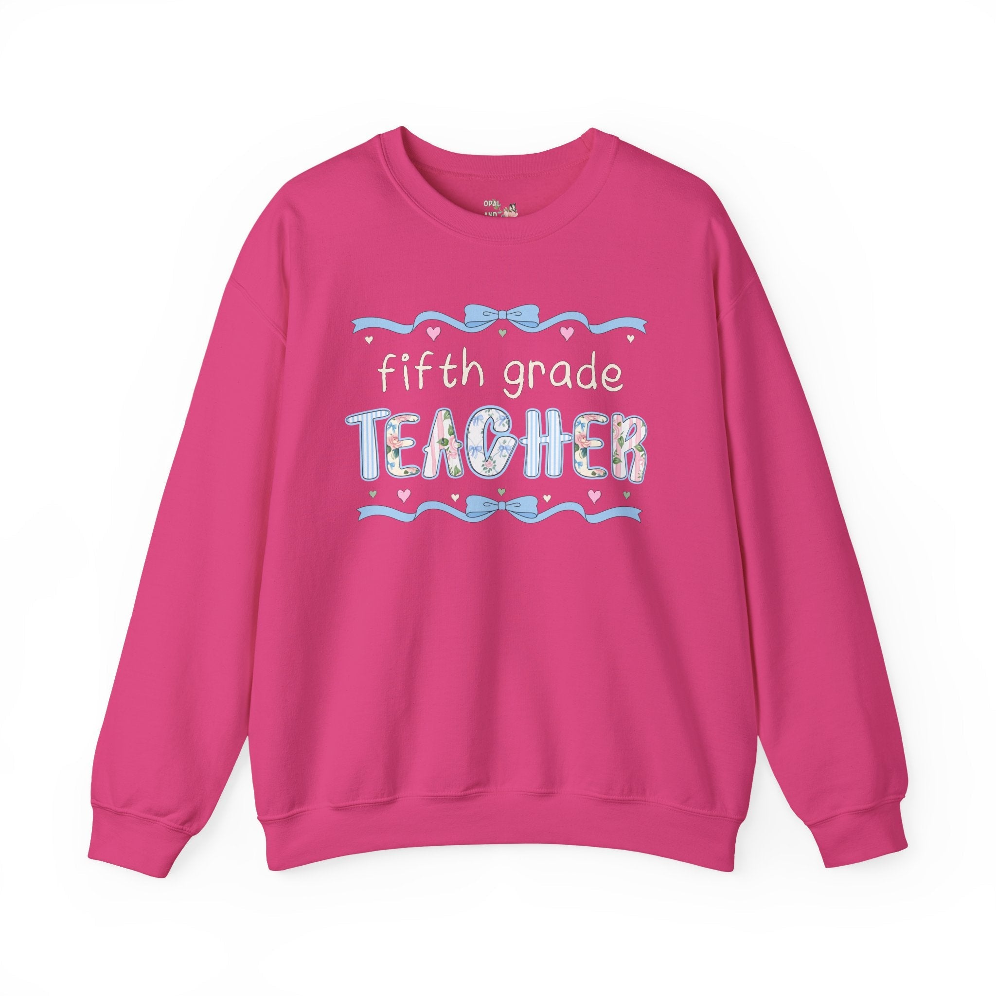 Fifth Grade Teacher Sweatshirt, Back to School, Cute First Day of School Teacher Shirt with Bow, Boho 90s Aesthetic Teacher Team Crewneck - Opal and June
