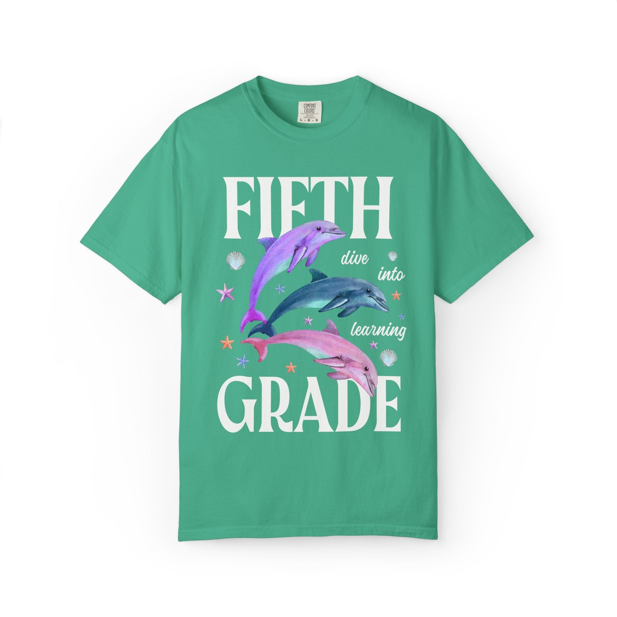 Fifth Grade Teacher Team Tee Shirt with Dolphins: Dive Into Learning - Opal and June