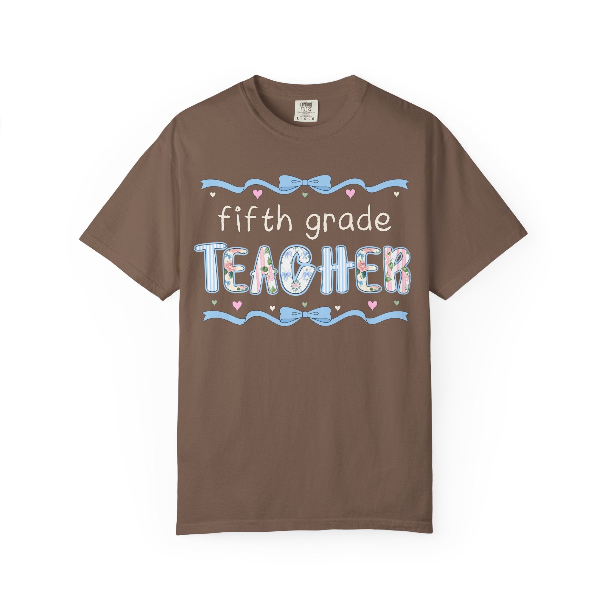 Fifth Grade Teacher Tee Shirt for Back to School, Cute First Day of School Teacher T-Shirt with Bow, Boho 90s Aesthetic Teacher Team Tee - Opal and June