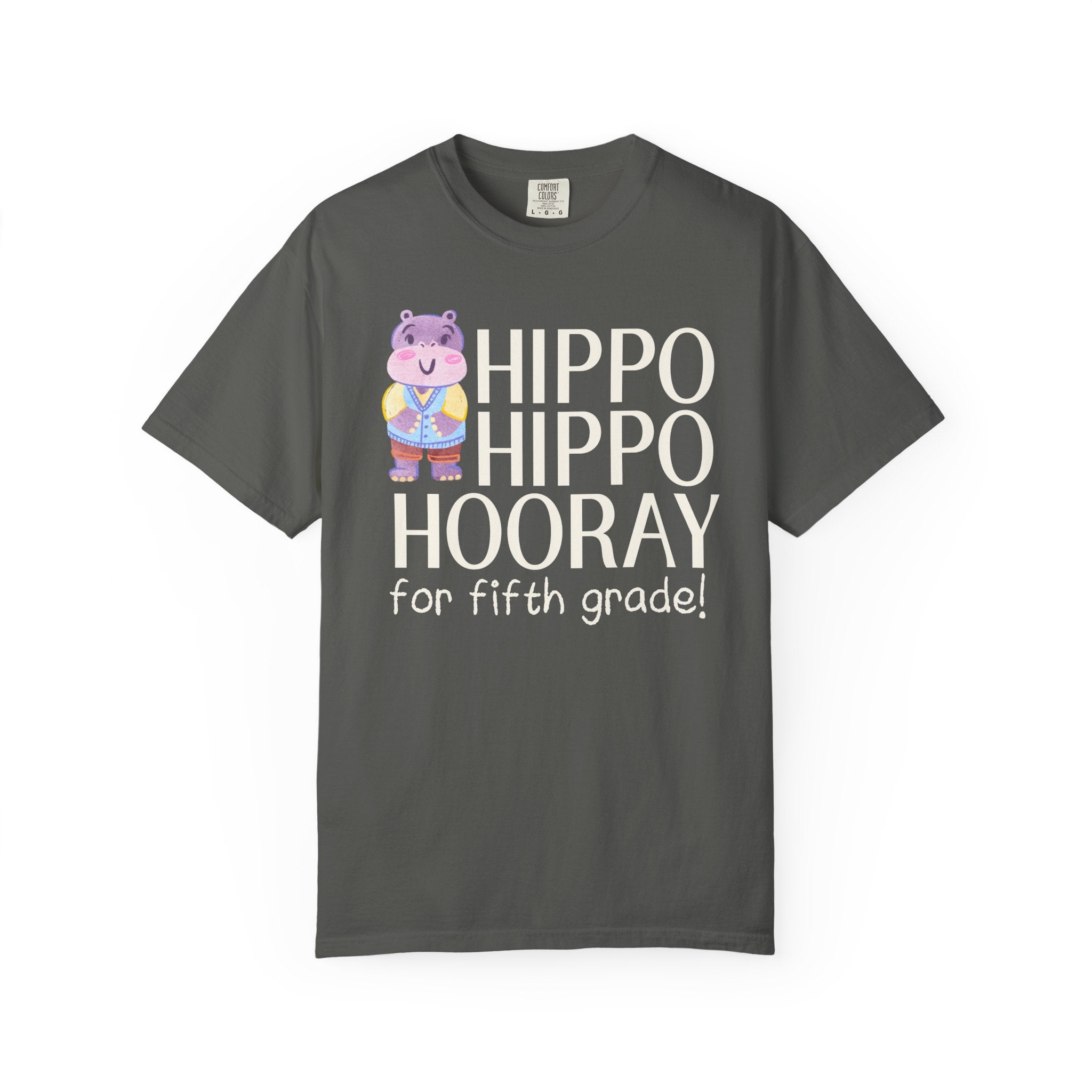 Fifth Grade Teacher Tee Shirt with Adorable Retro Hippo, Funny Back to School Teacher Team T-Shirt for Animal Lover, New Teacher Gift - Opal and June