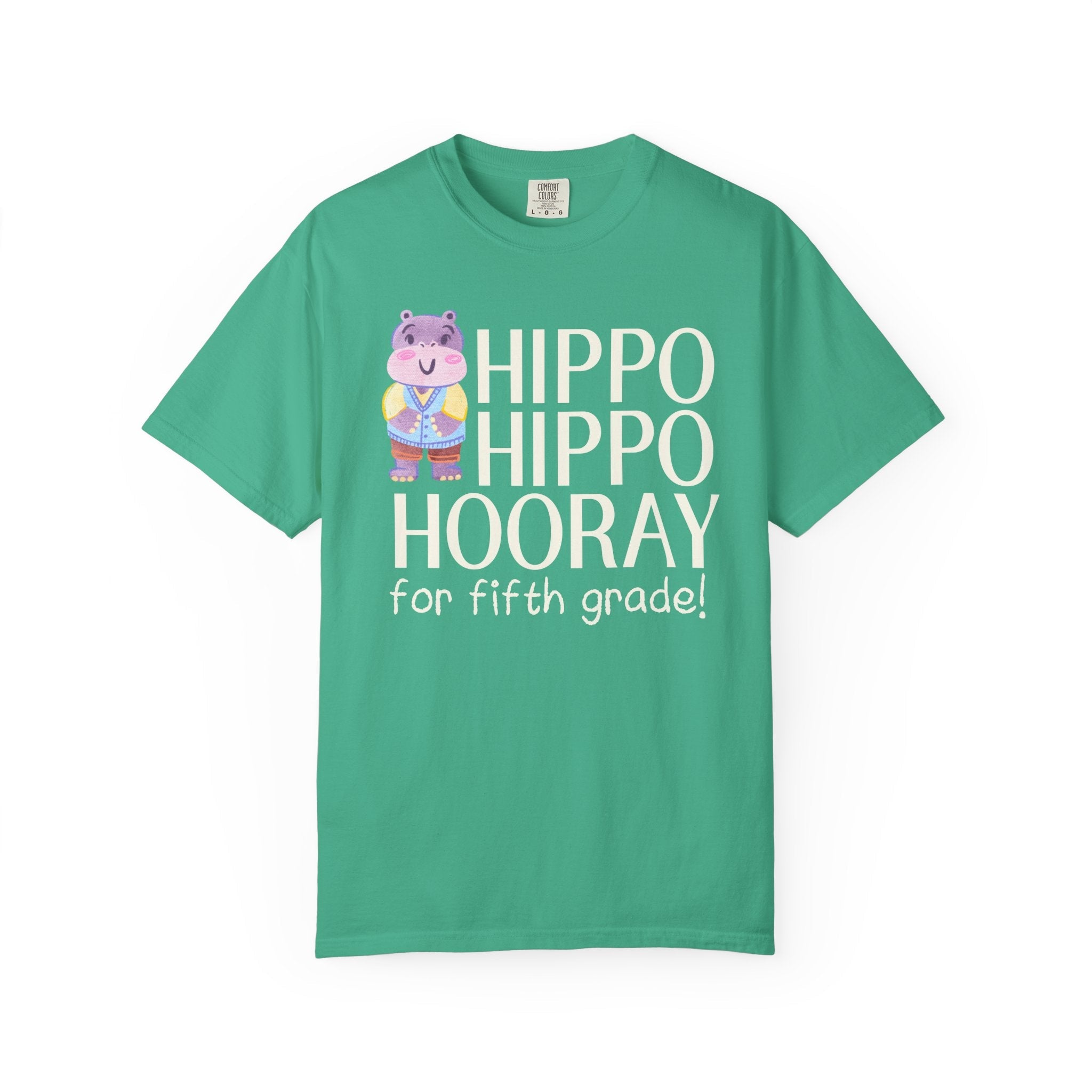 Fifth Grade Teacher Tee Shirt with Adorable Retro Hippo, Funny Back to School Teacher Team T-Shirt for Animal Lover, New Teacher Gift - Opal and June