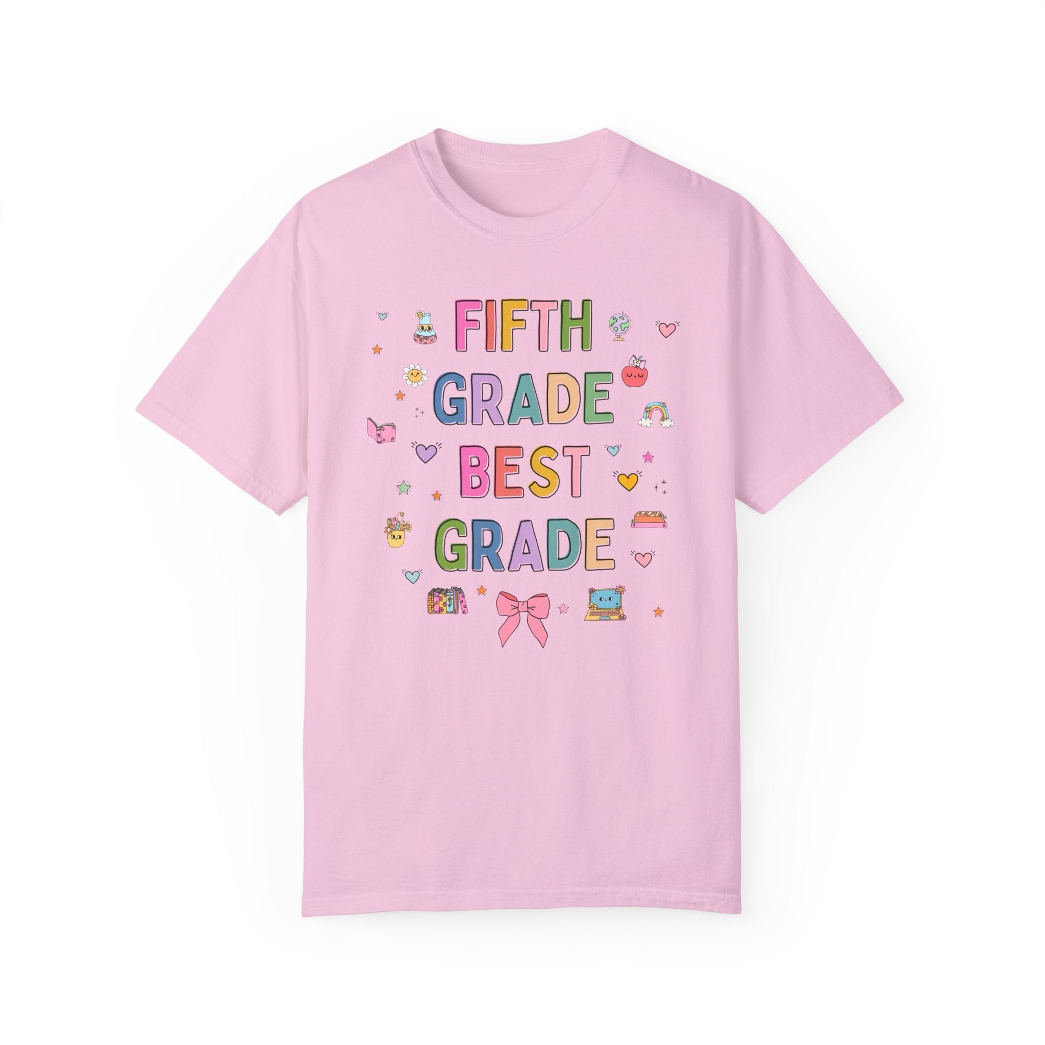 Fifth Grade Teacher Tee Shirt with Cute 90s Aesthetic Doodles, Colorful Matching Teacher T-Shirt for Fifth Grade Crew, New Teacher Present - Opal and June