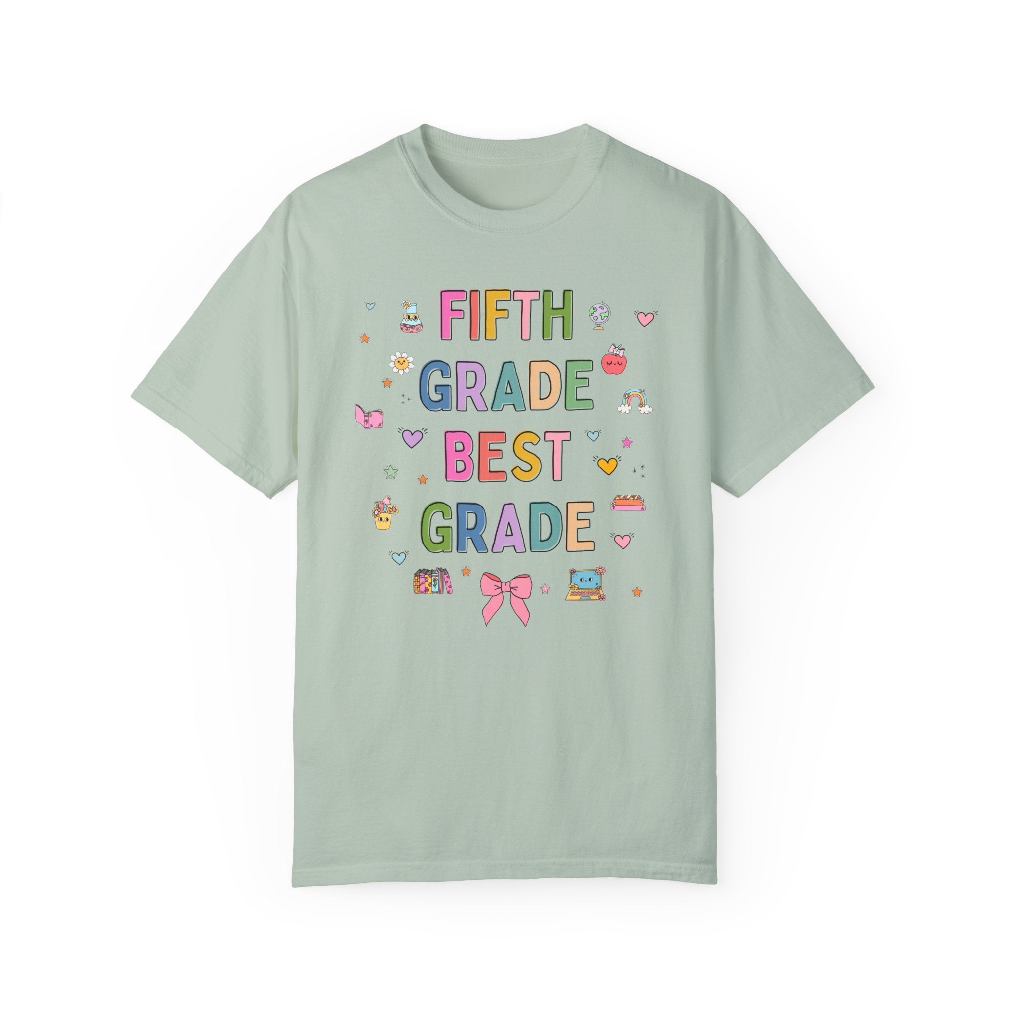Fifth Grade Teacher Tee Shirt with Cute 90s Aesthetic Doodles, Colorful Matching Teacher T-Shirt for Fifth Grade Crew, New Teacher Present - Opal and June
