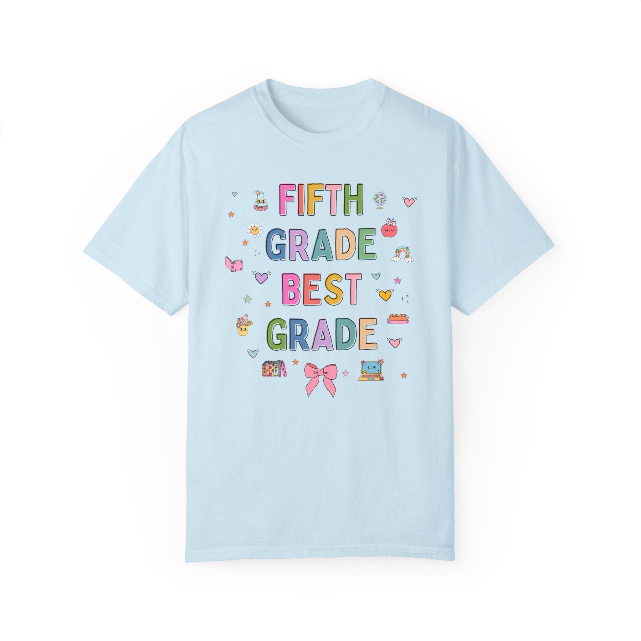 Fifth Grade Teacher Tee Shirt with Cute 90s Aesthetic Doodles, Colorful Matching Teacher T-Shirt for Fifth Grade Crew, New Teacher Present - Opal and June