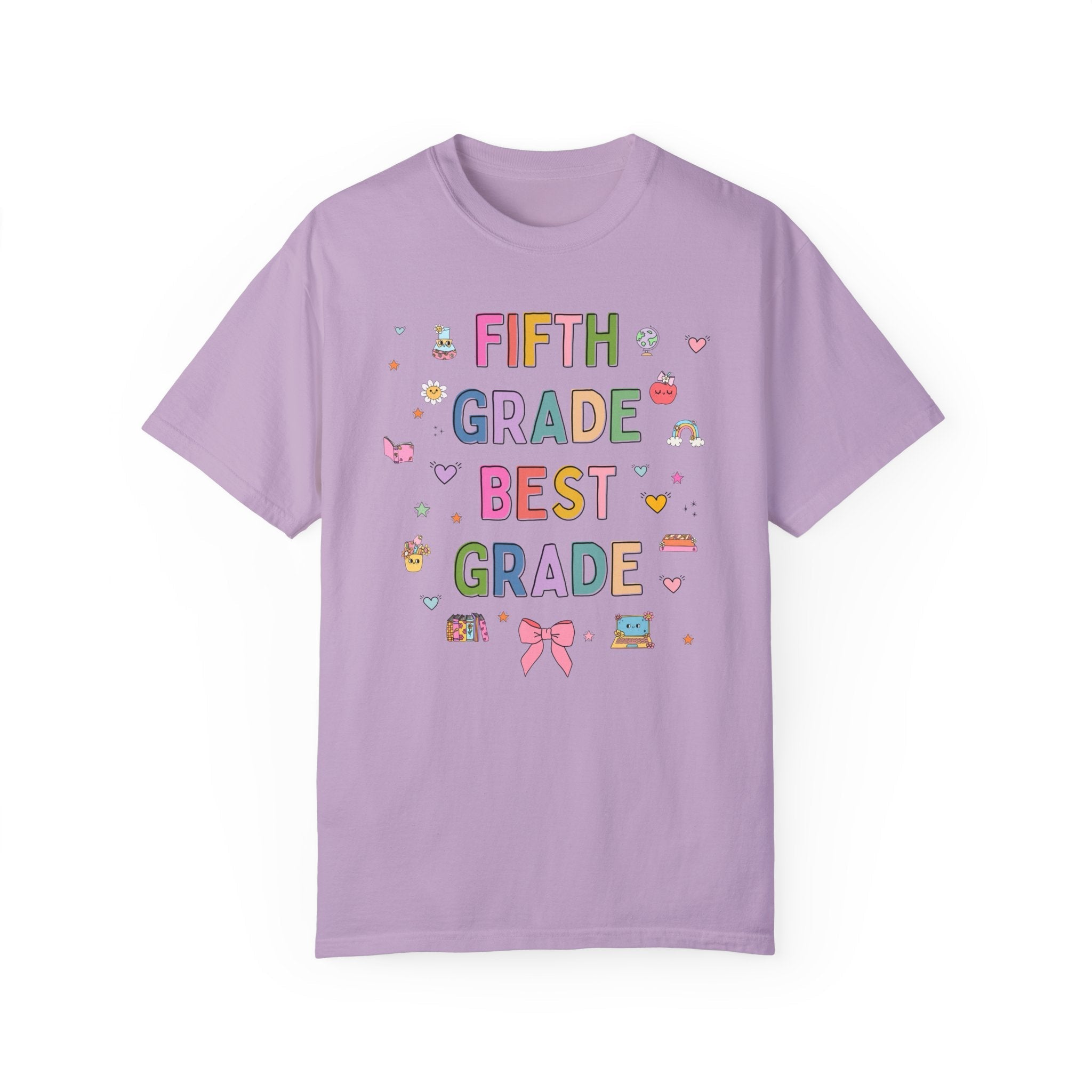 Fifth Grade Teacher Tee Shirt with Cute 90s Aesthetic Doodles, Colorful Matching Teacher T-Shirt for Fifth Grade Crew, New Teacher Present - Opal and June