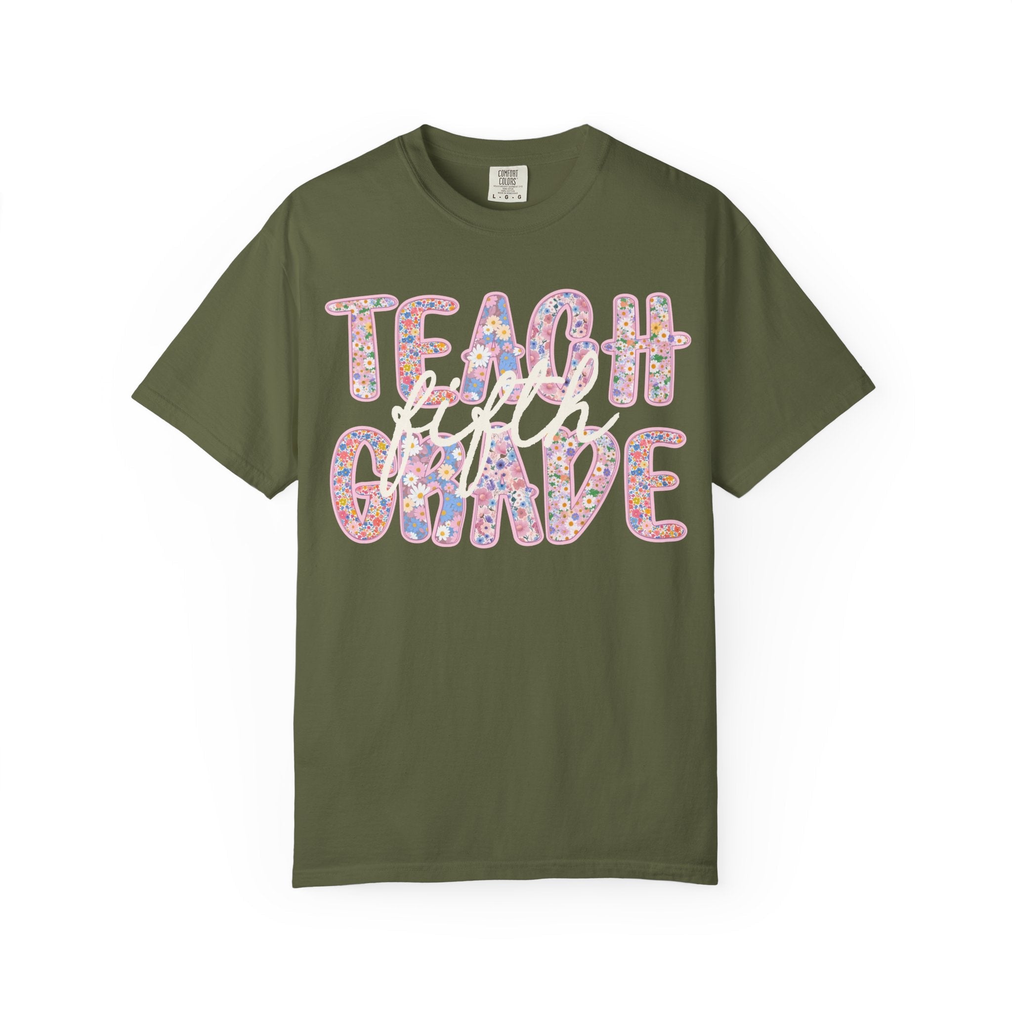 Fifth Grade Teacher Tee Shirt with Flowers, Cute 90s Aesthetic Back to School Teacher Team Shirt, Cozy Cottagecore Tee, First Day of School - Opal and June