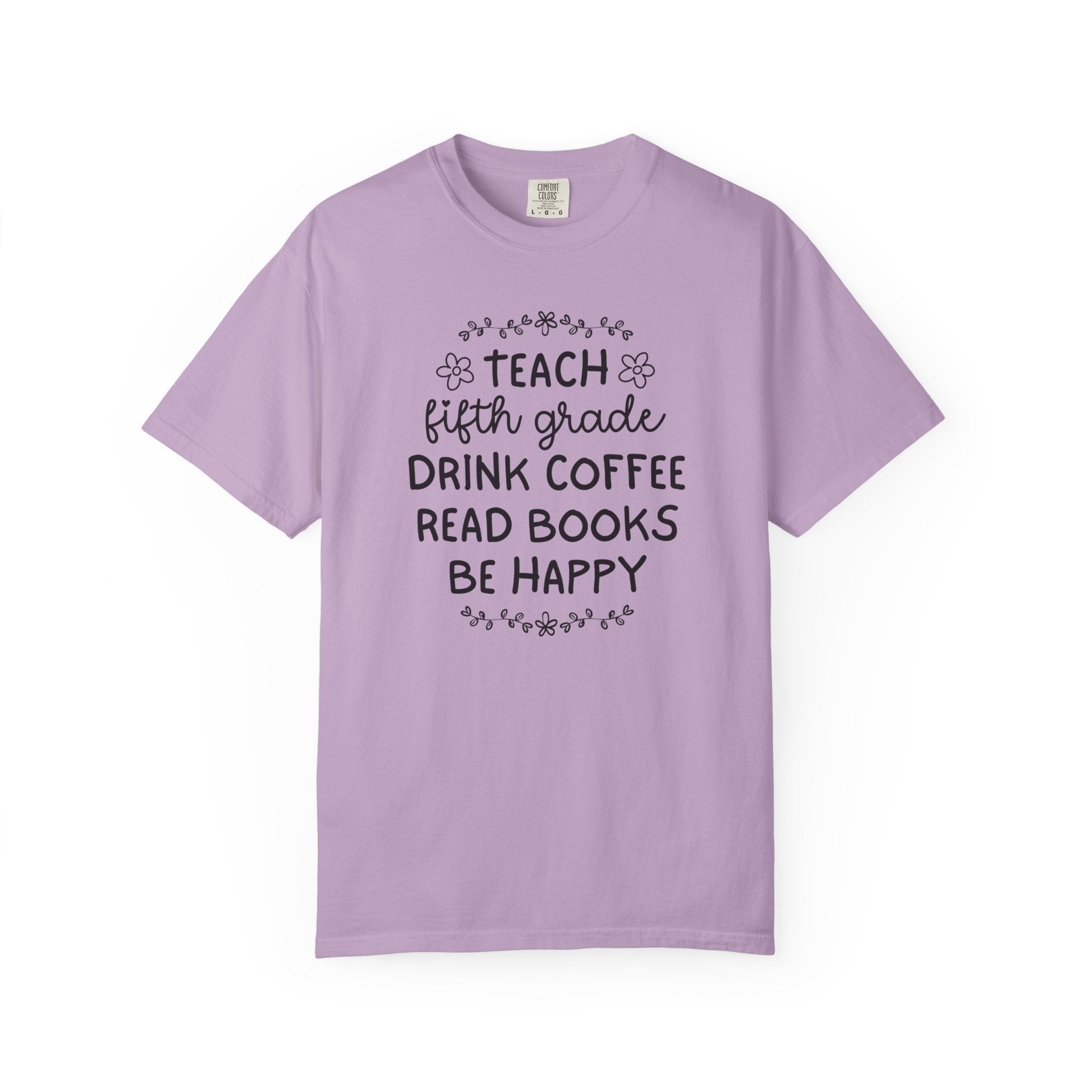 Fifth Grade Teacher Tee Shirt with Flowers, Cute Matching Book Lover Teacher Team T-Shirt, Back to School, Coffee Lover New Teacher Gift - Opal and June