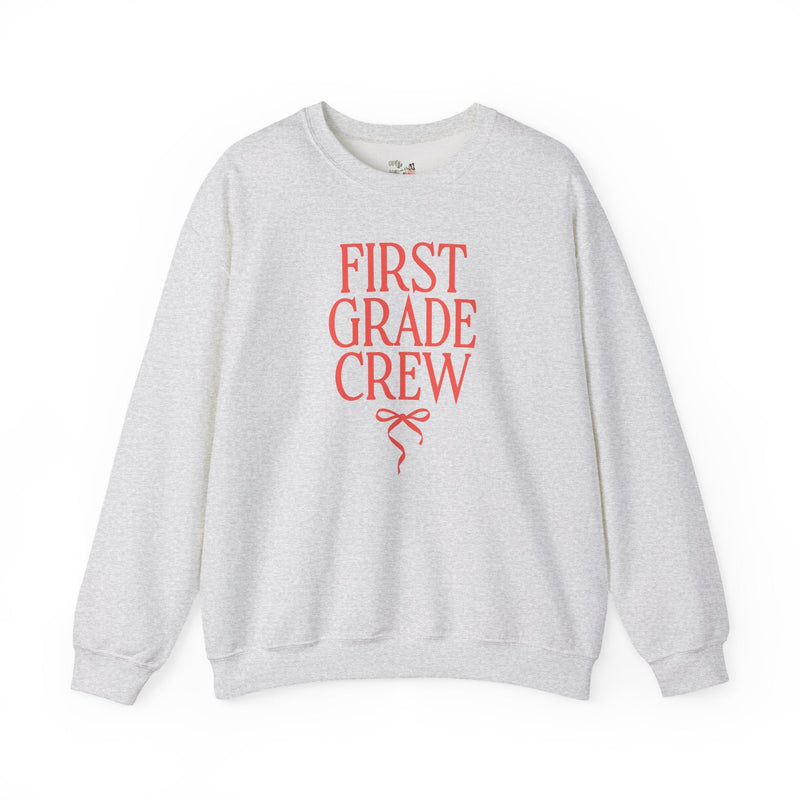 First Grade Crew Matching Teacher Sweatshirt with Messy Coquette Bow, Colorful First Grade Teacher Shirt, Back to School, Meet the Teacher - Opal and June