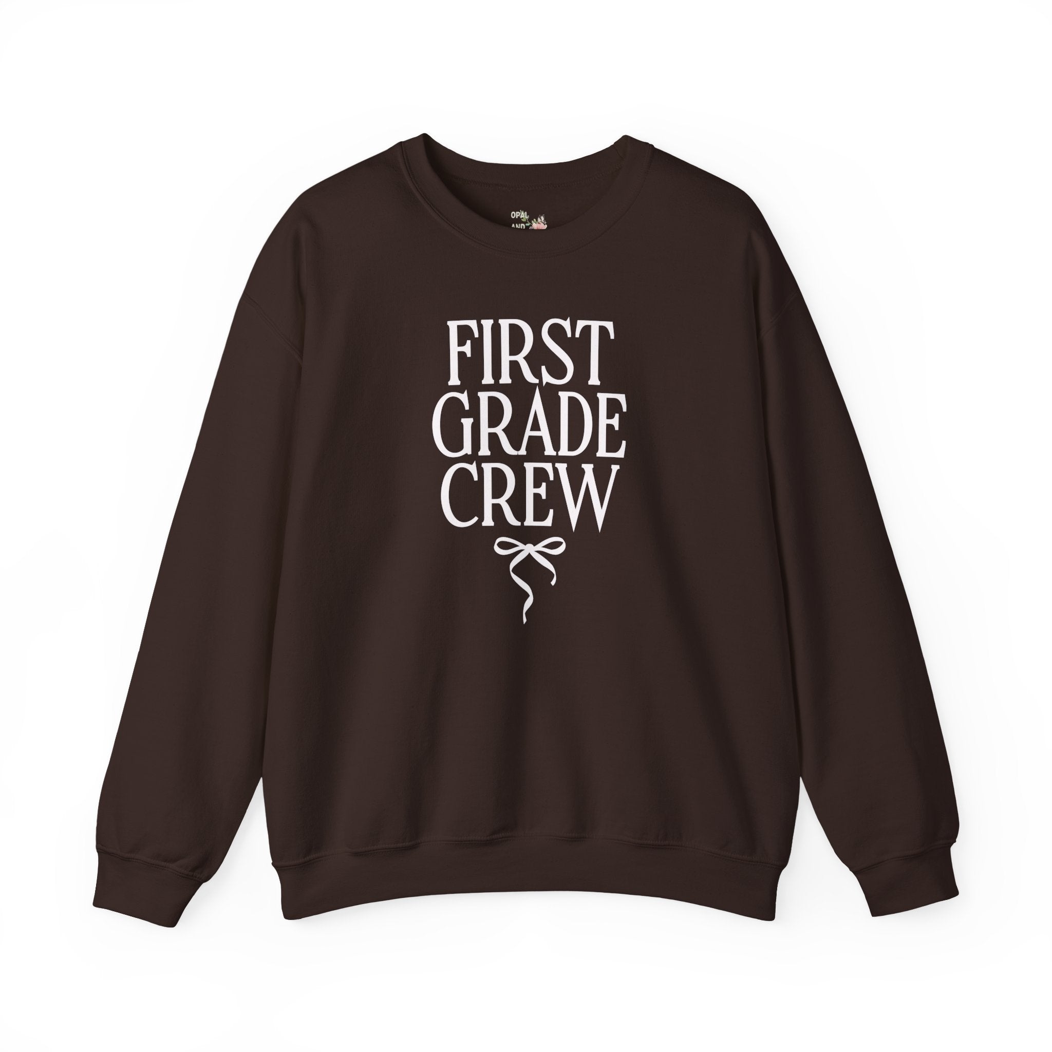 First Grade Crew Matching Teacher Sweatshirt with Messy Coquette Bow, Colorful First Grade Teacher Shirt, Back to School, Meet the Teacher - Opal and June
