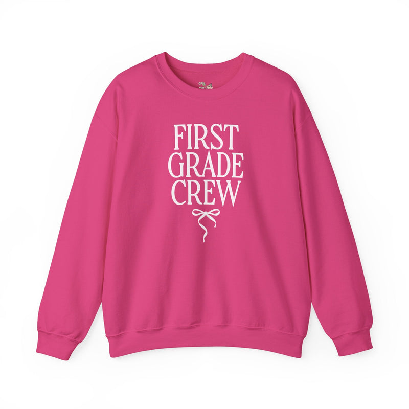 First Grade Crew Matching Teacher Sweatshirt with Messy Coquette Bow, Colorful First Grade Teacher Shirt, Back to School, Meet the Teacher - Opal and June