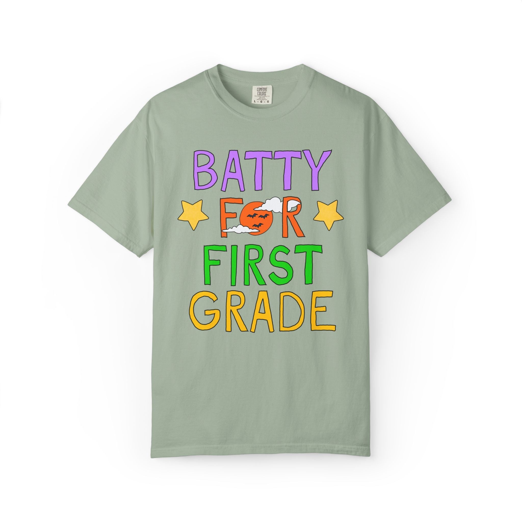 First Grade Halloween Teacher Tee Shirt: Batty for First Grade | Cute and Nostalgic Halloween Teacher Team T-Shirt for October, 90s Vibe - Opal and June