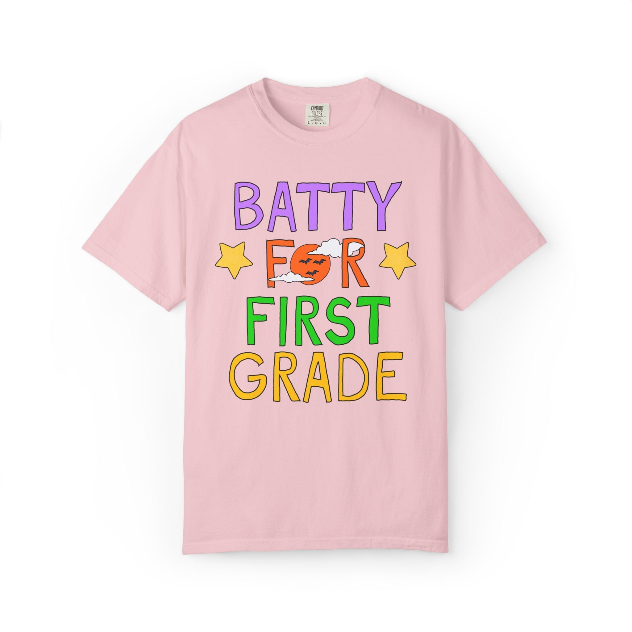 First Grade Halloween Teacher Tee Shirt: Batty for First Grade | Cute and Nostalgic Halloween Teacher Team T-Shirt for October, 90s Vibe - Opal and June