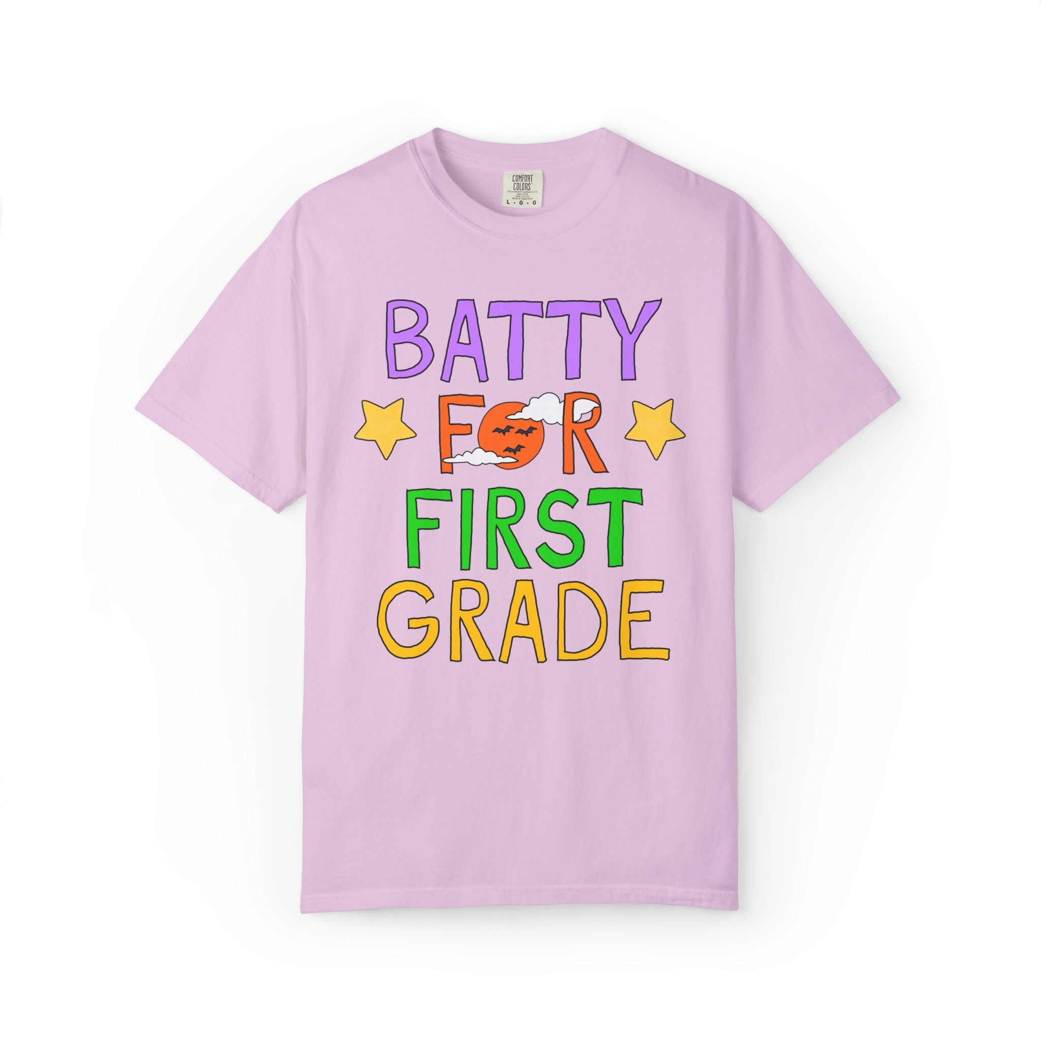 First Grade Halloween Teacher Tee Shirt: Batty for First Grade | Cute and Nostalgic Halloween Teacher Team T-Shirt for October, 90s Vibe - Opal and June