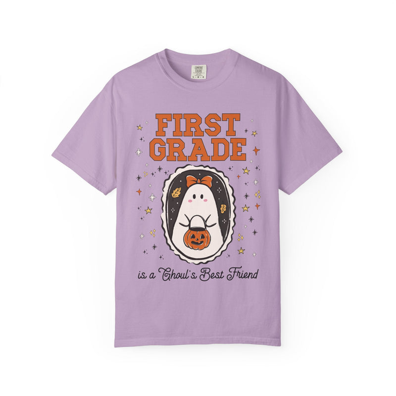 First Grade Halloween Teacher Tee Shirt with Stars, Cute Ghost Lover Tee for Fall, Matching First Grade Crew Halloween Tee, 90s Throwback - Opal and June