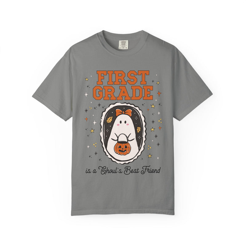 First Grade Halloween Teacher Tee Shirt with Stars, Cute Ghost Lover Tee for Fall, Matching First Grade Crew Halloween Tee, 90s Throwback - Opal and June