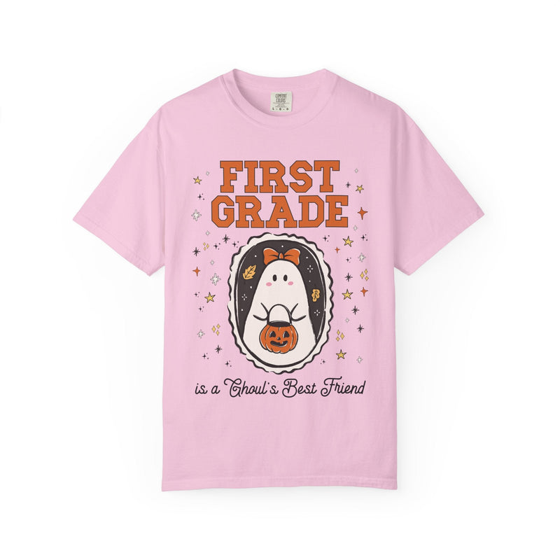 First Grade Halloween Teacher Tee Shirt with Stars, Cute Ghost Lover Tee for Fall, Matching First Grade Crew Halloween Tee, 90s Throwback - Opal and June