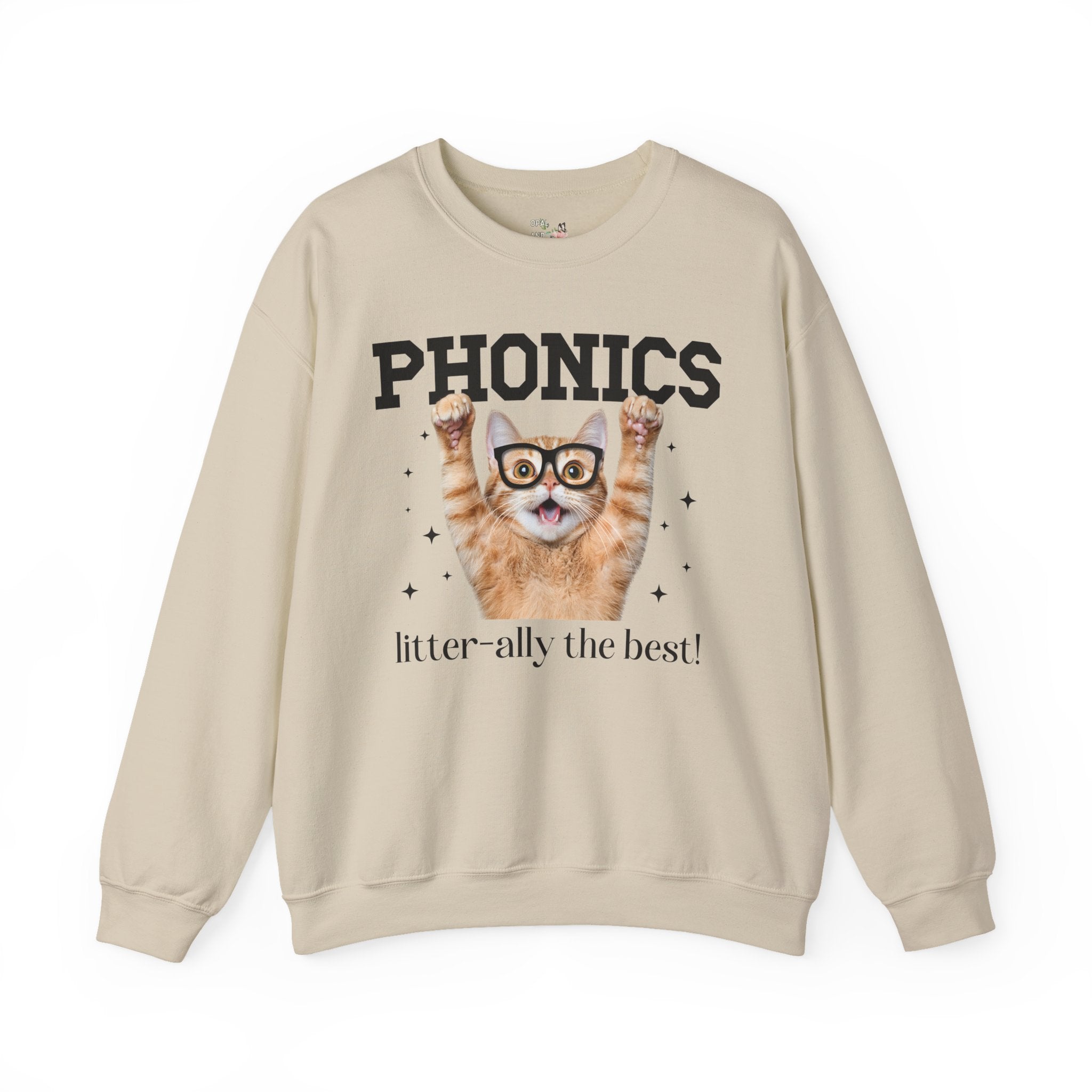 First Grade Teacher Cat Lover Sweatshirt for Back to School, Funny Saying Cat Mom or Cat Dad Gift, First Day of School Teacher Team Shirt - Opal and June