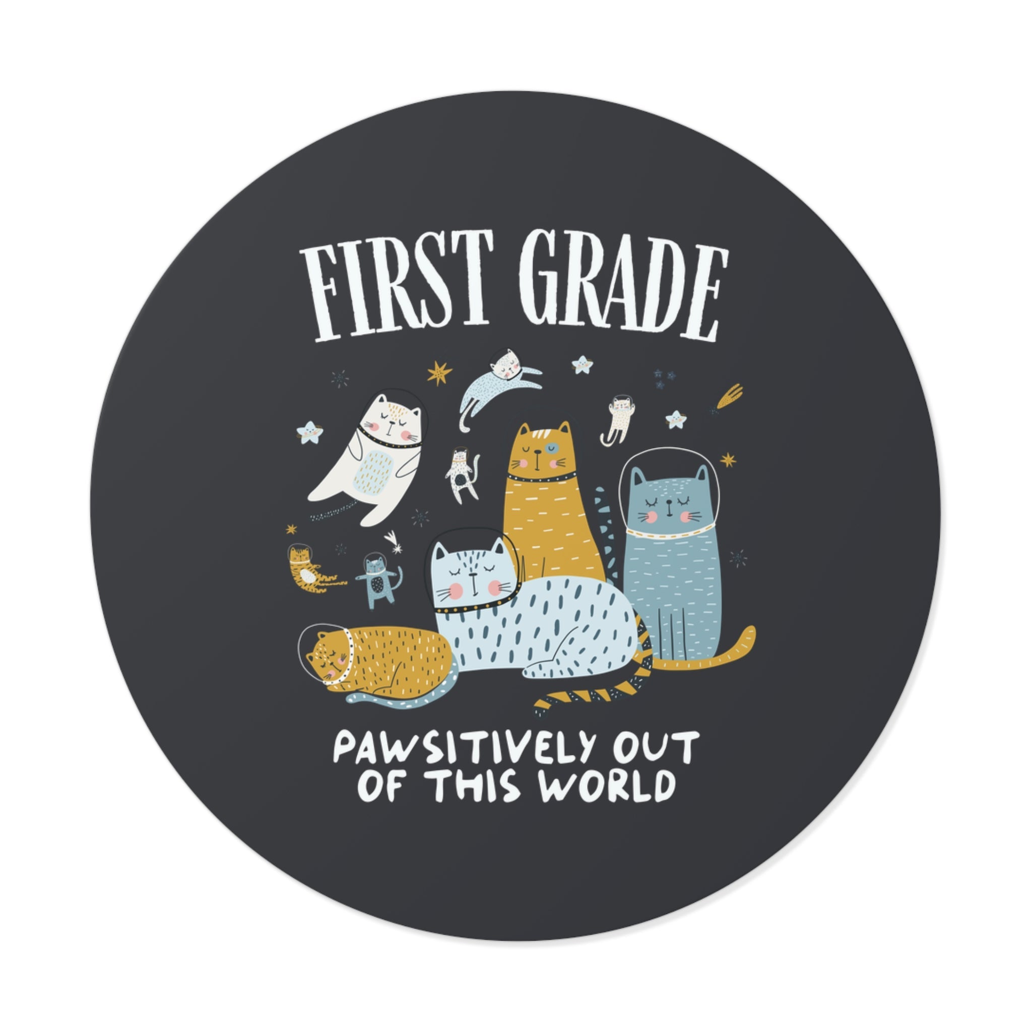 First Grade Teacher Space Cat Sticker with Astronaut Kittens and Stars: Pawsitively Out of This World Teacher Team Sticker for Cat Lover - Opal and June