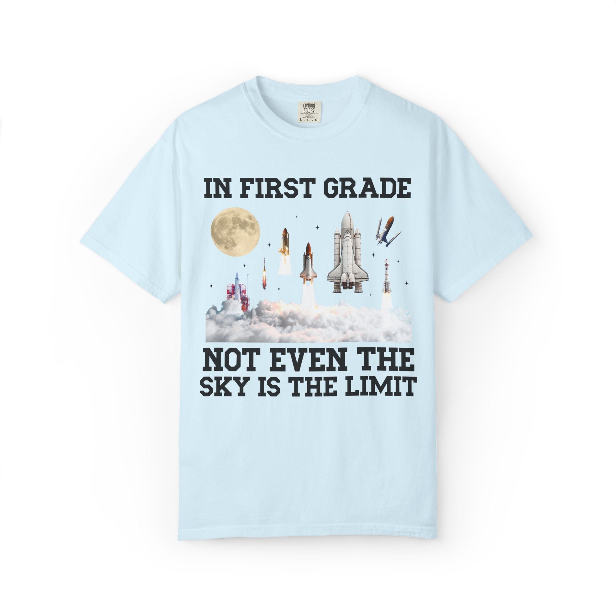 First Grade Teacher Space Lover Tee Shirt with Rocket Ships - Opal and June