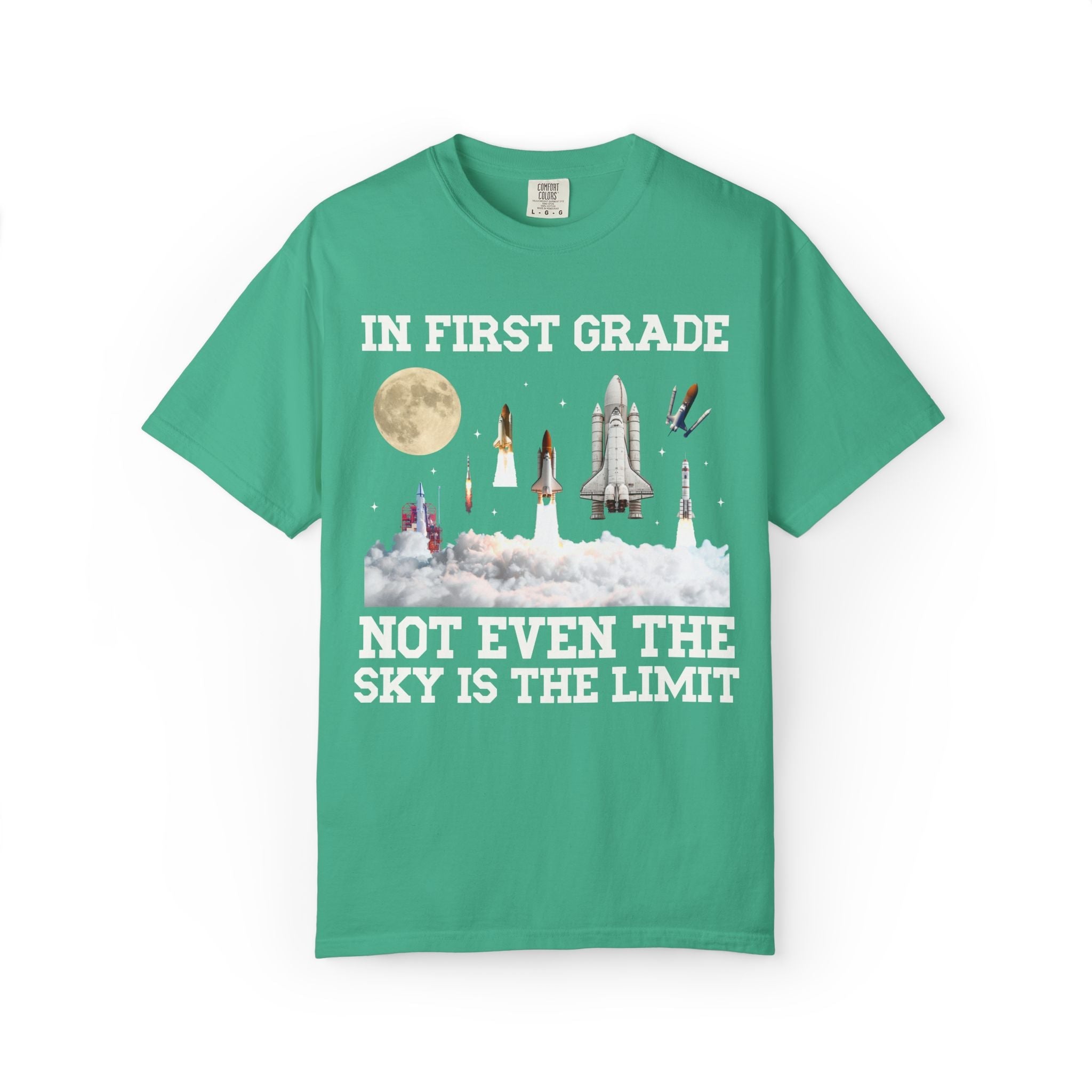 First Grade Teacher Space Lover Tee Shirt with Rocket Ships - Opal and June