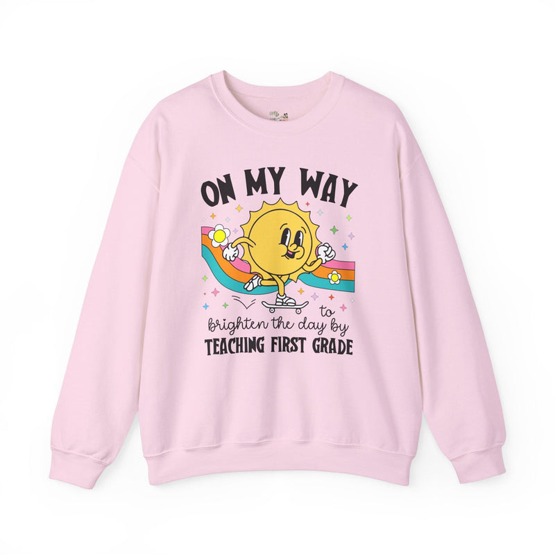 First Grade Teacher Sweatshirt, Matching First Grade Crew Shirt for First Day of School, Groovy Retro Aesthetic Teacher Appreciation Gift - Opal and June