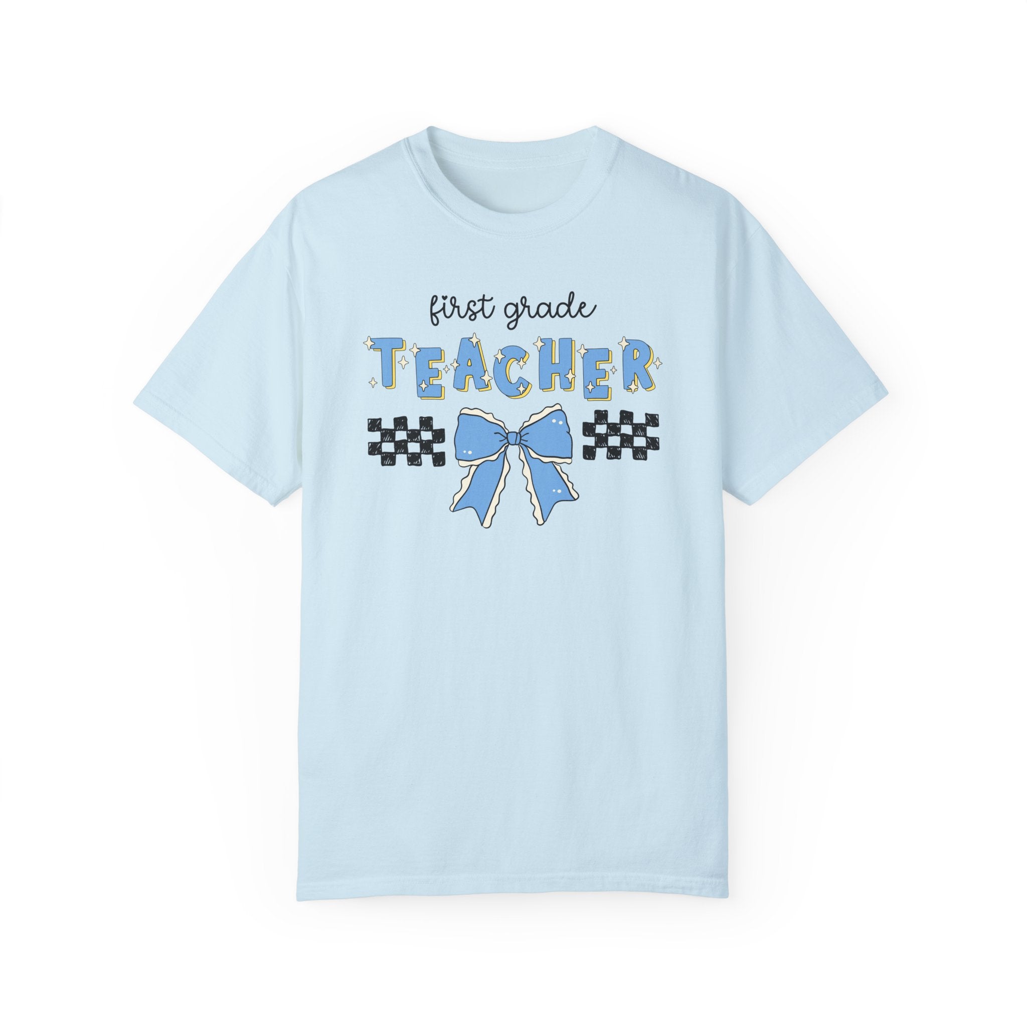 First Grade Teacher T-Shirt for First Day of School, Meet the Teacher Night, Cute Teaching Major Gift, New 1st Grade Teacher, Tee with Bow - Opal and June