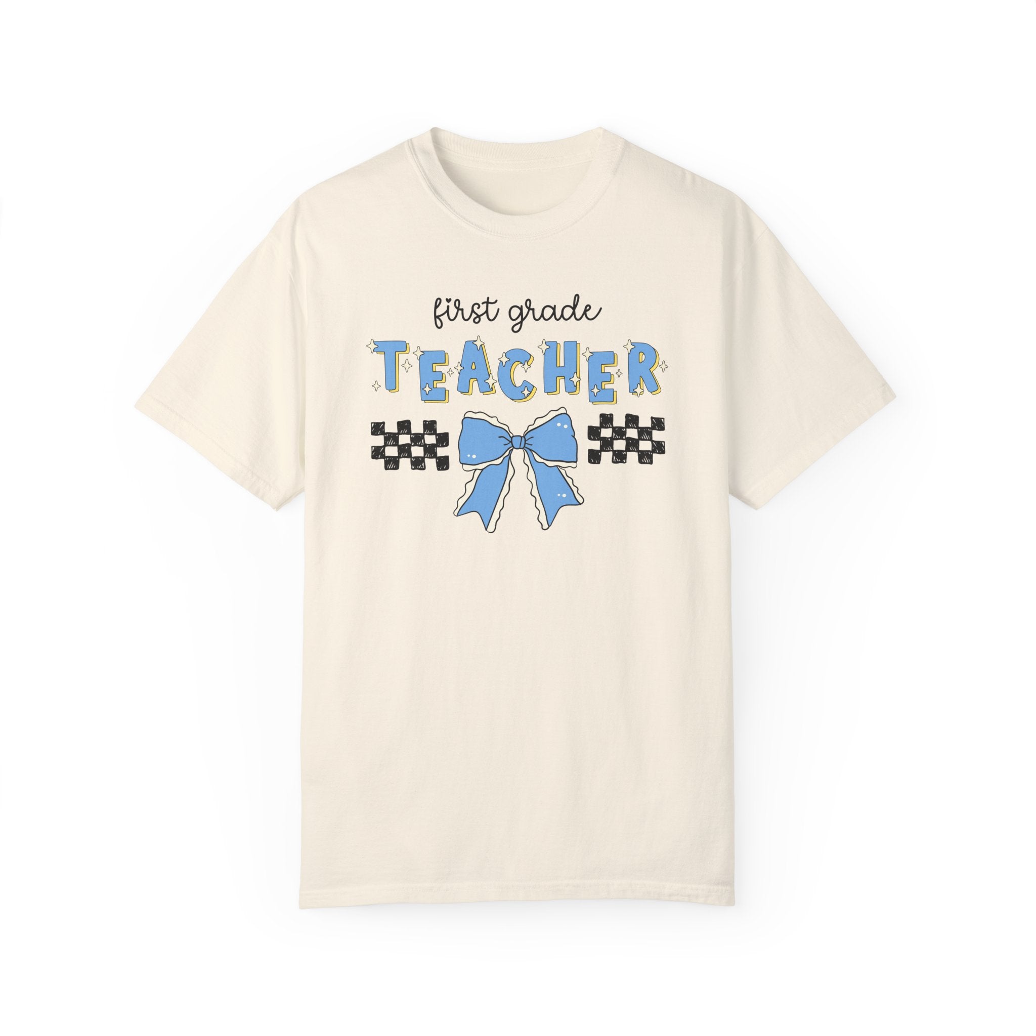 First Grade Teacher T-Shirt for First Day of School, Meet the Teacher Night, Cute Teaching Major Gift, New 1st Grade Teacher, Tee with Bow - Opal and June