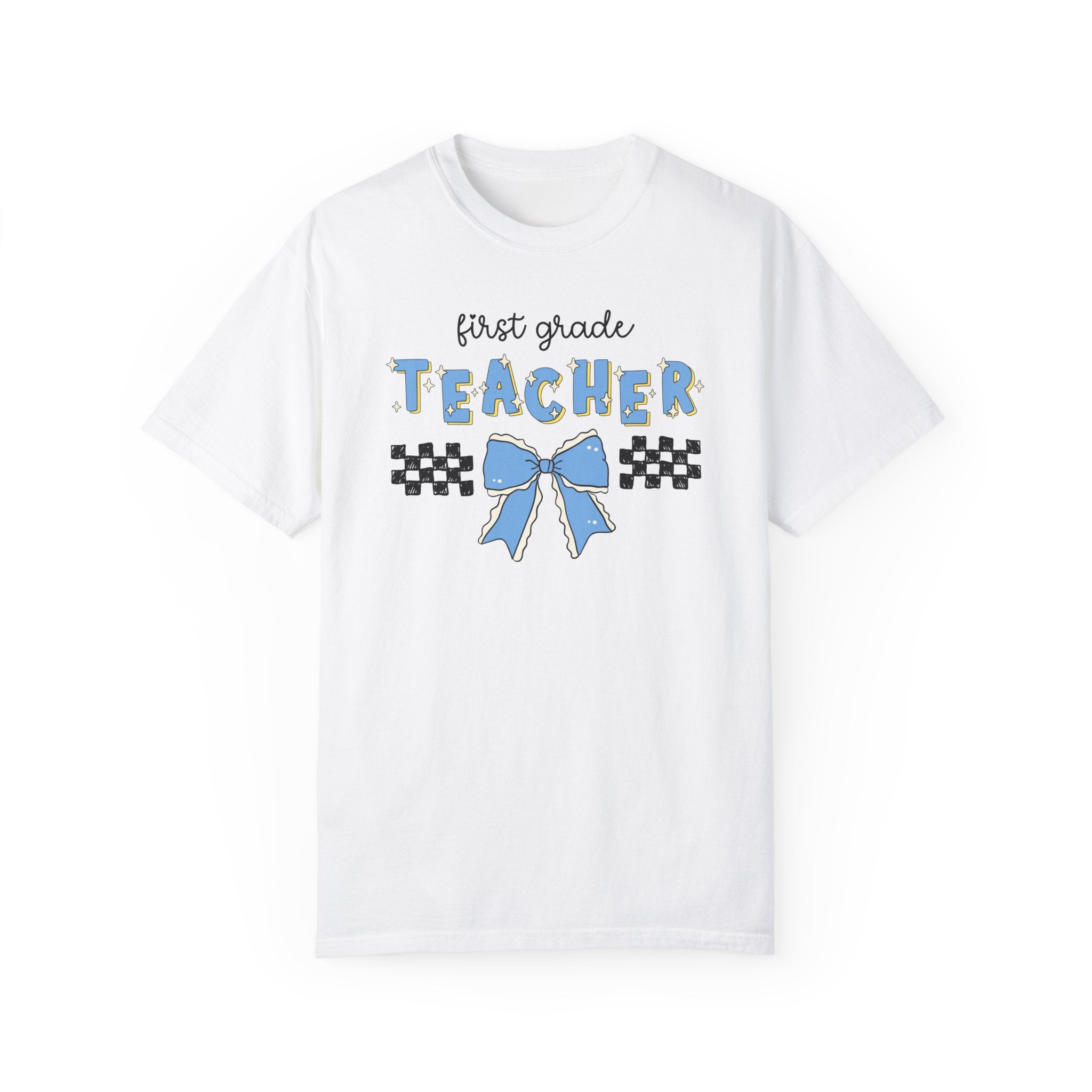 First Grade Teacher T-Shirt for First Day of School, Meet the Teacher Night, Cute Teaching Major Gift, New 1st Grade Teacher, Tee with Bow - Opal and June