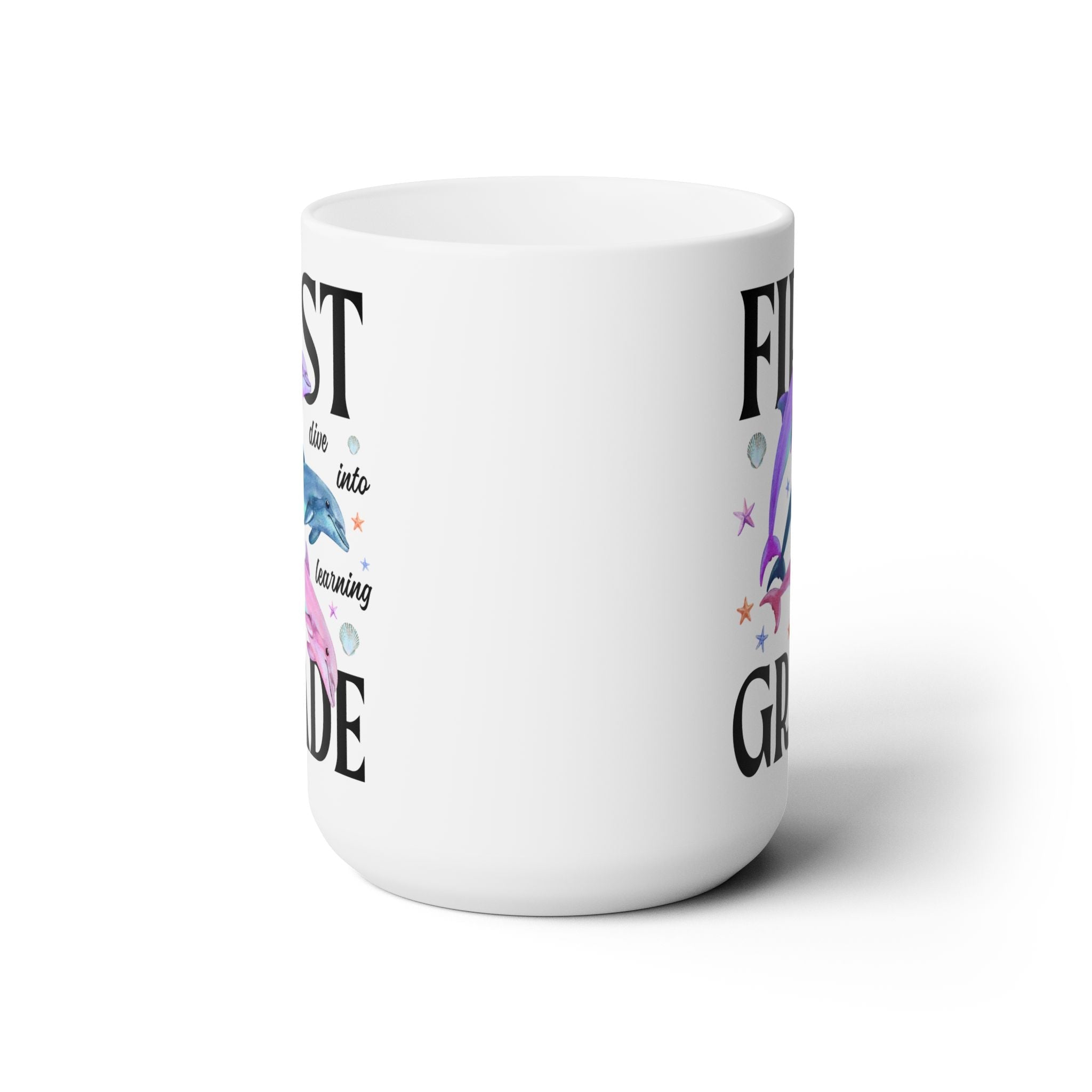 First Grade Teacher Team Coffee Mug with Dolphins: Dive Into Learning - Opal and June