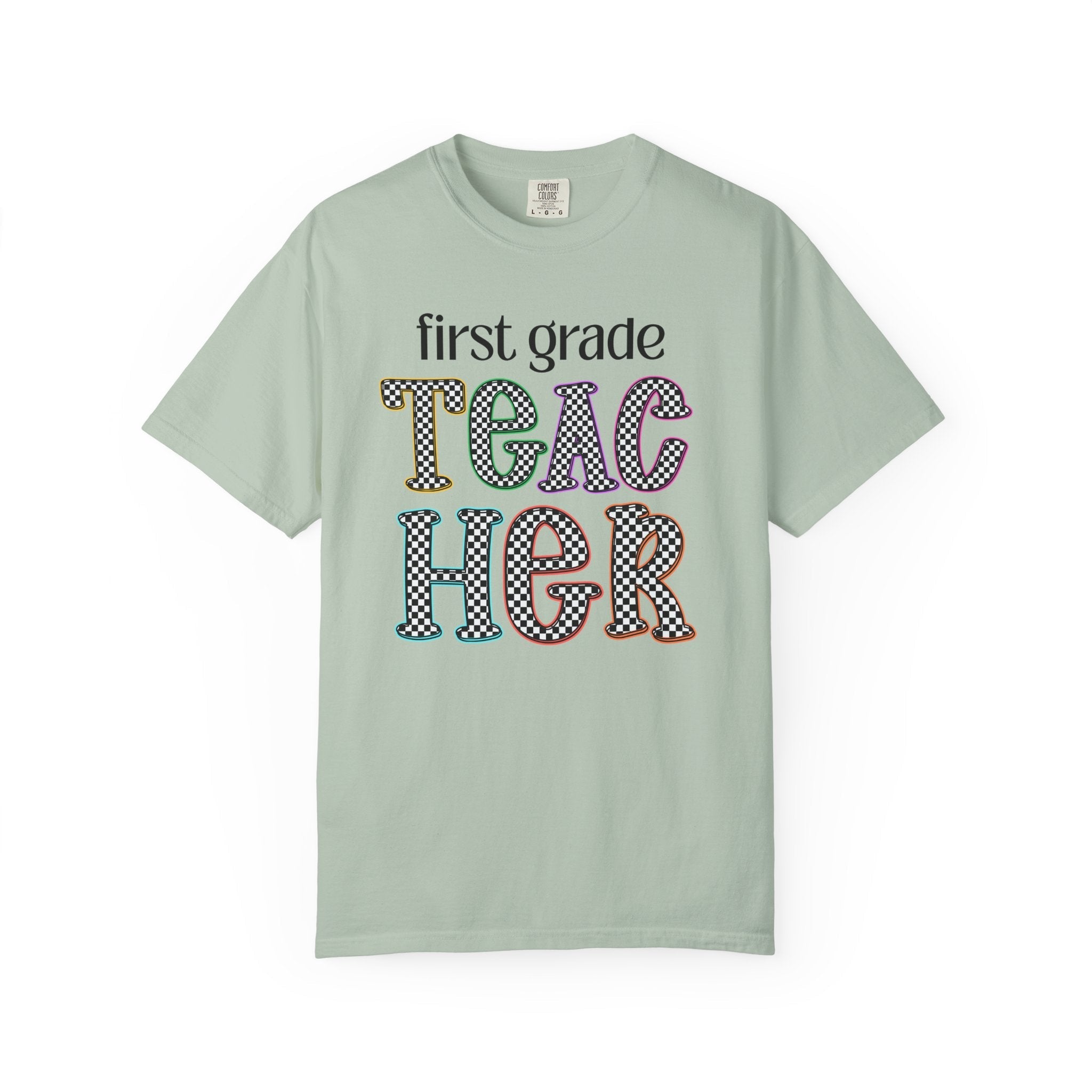 First Grade Teacher Team Tee Shirt for Back to School, Cute First Day of School Teacher Shirt with Retro Groovy Vibe, Matching Teacher Tee - Opal and June