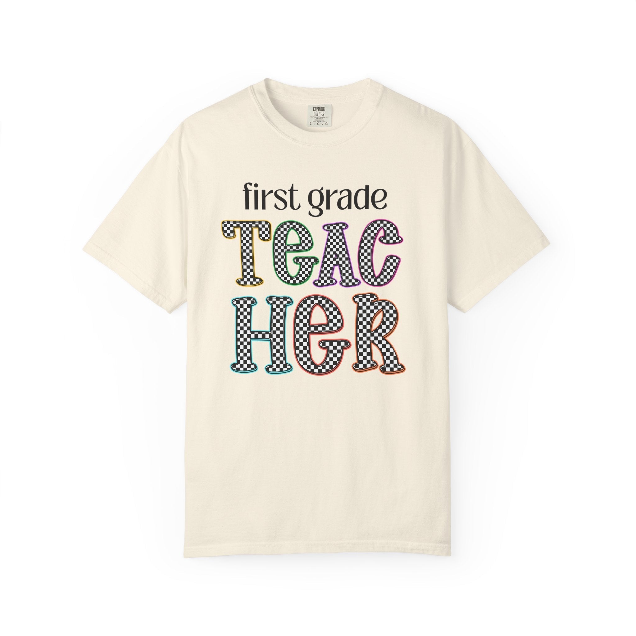 First Grade Teacher Team Tee Shirt for Back to School, Cute First Day of School Teacher Shirt with Retro Groovy Vibe, Matching Teacher Tee - Opal and June