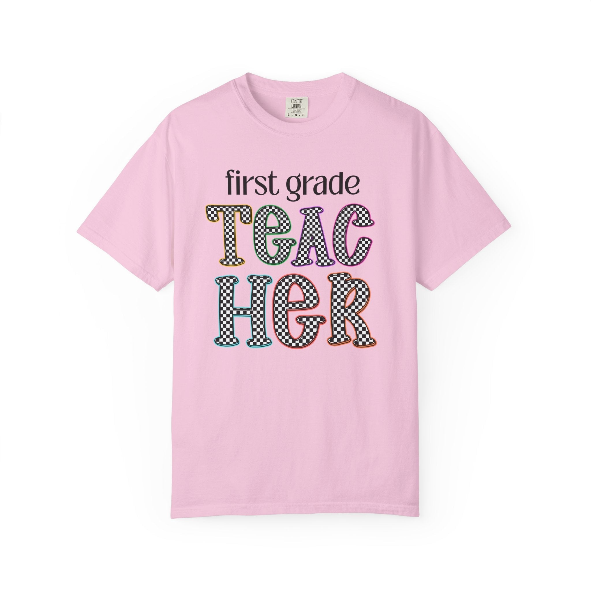 First Grade Teacher Team Tee Shirt for Back to School, Cute First Day of School Teacher Shirt with Retro Groovy Vibe, Matching Teacher Tee - Opal and June