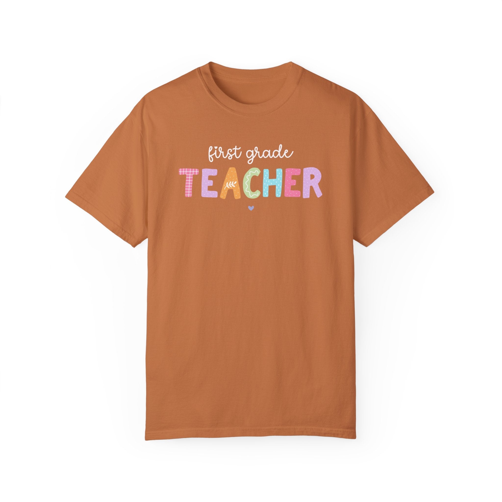 First Grade Teacher Tee Shirt, First Grade Crew, Cute First Day of School T-Shirt, Colorful 90s Scrapbook Vibe, New Teacher Congrats Gift - Opal and June