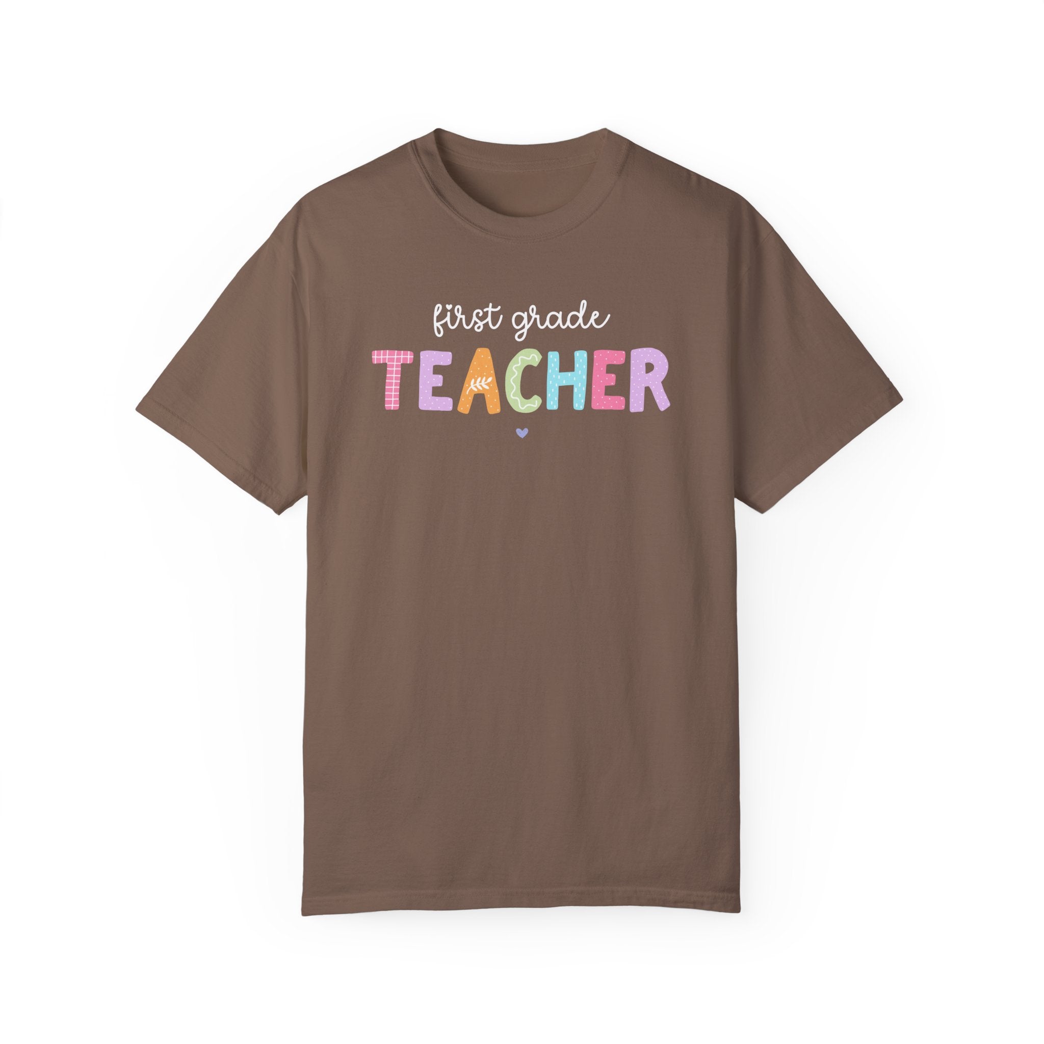 First Grade Teacher Tee Shirt, First Grade Crew, Cute First Day of School T-Shirt, Colorful 90s Scrapbook Vibe, New Teacher Congrats Gift - Opal and June