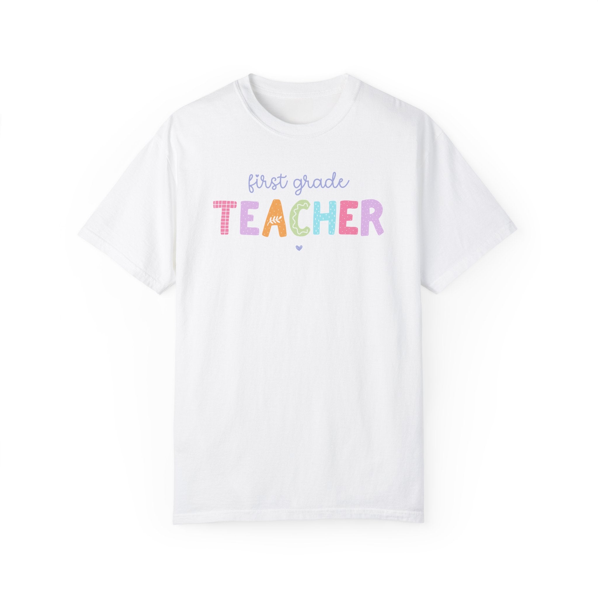 First Grade Teacher Tee Shirt, First Grade Crew, Cute First Day of School T-Shirt, Colorful 90s Scrapbook Vibe, New Teacher Congrats Gift - Opal and June